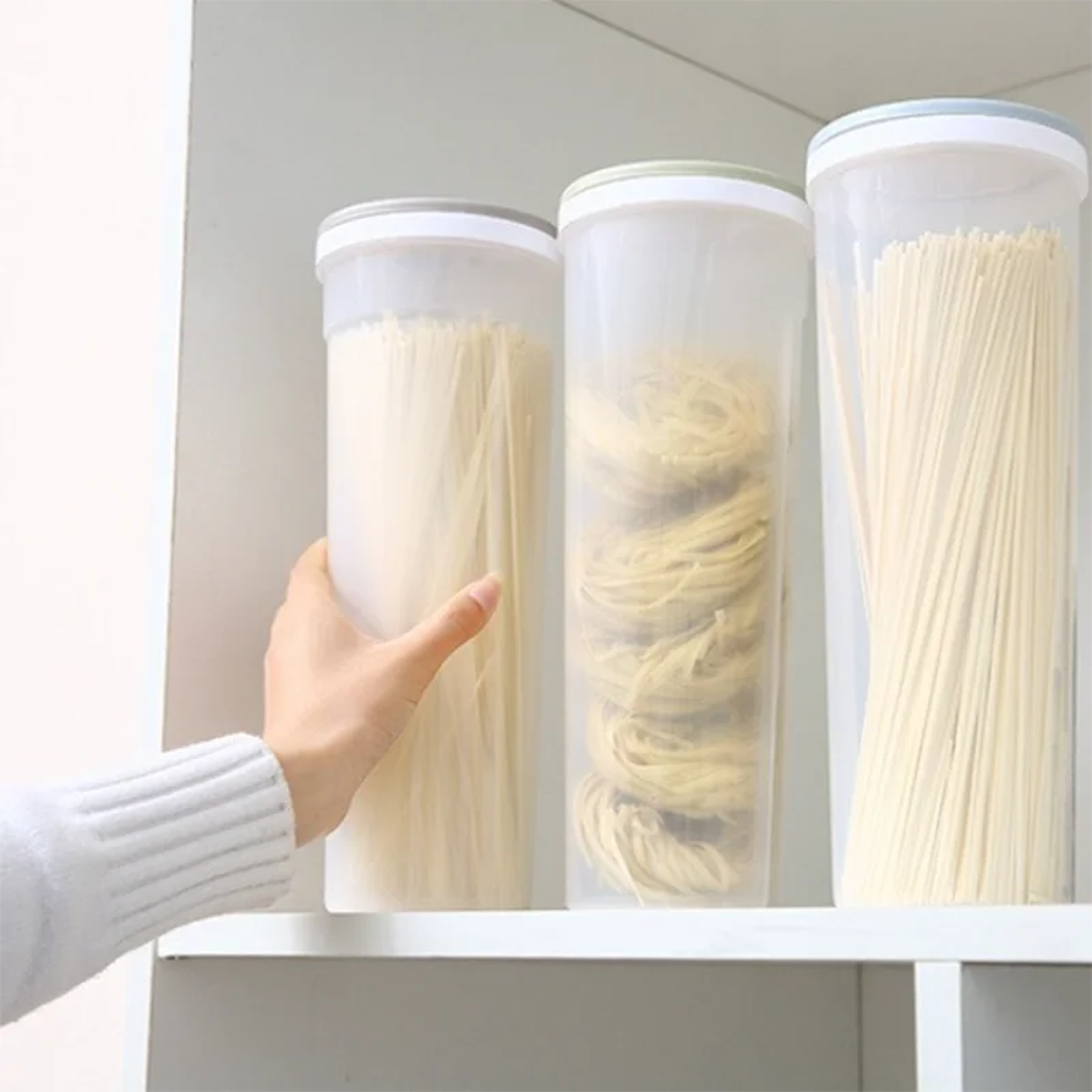 noodles sealed can storage box, food grade plastic kitchen organizer, divided can storage for kitchen accessories