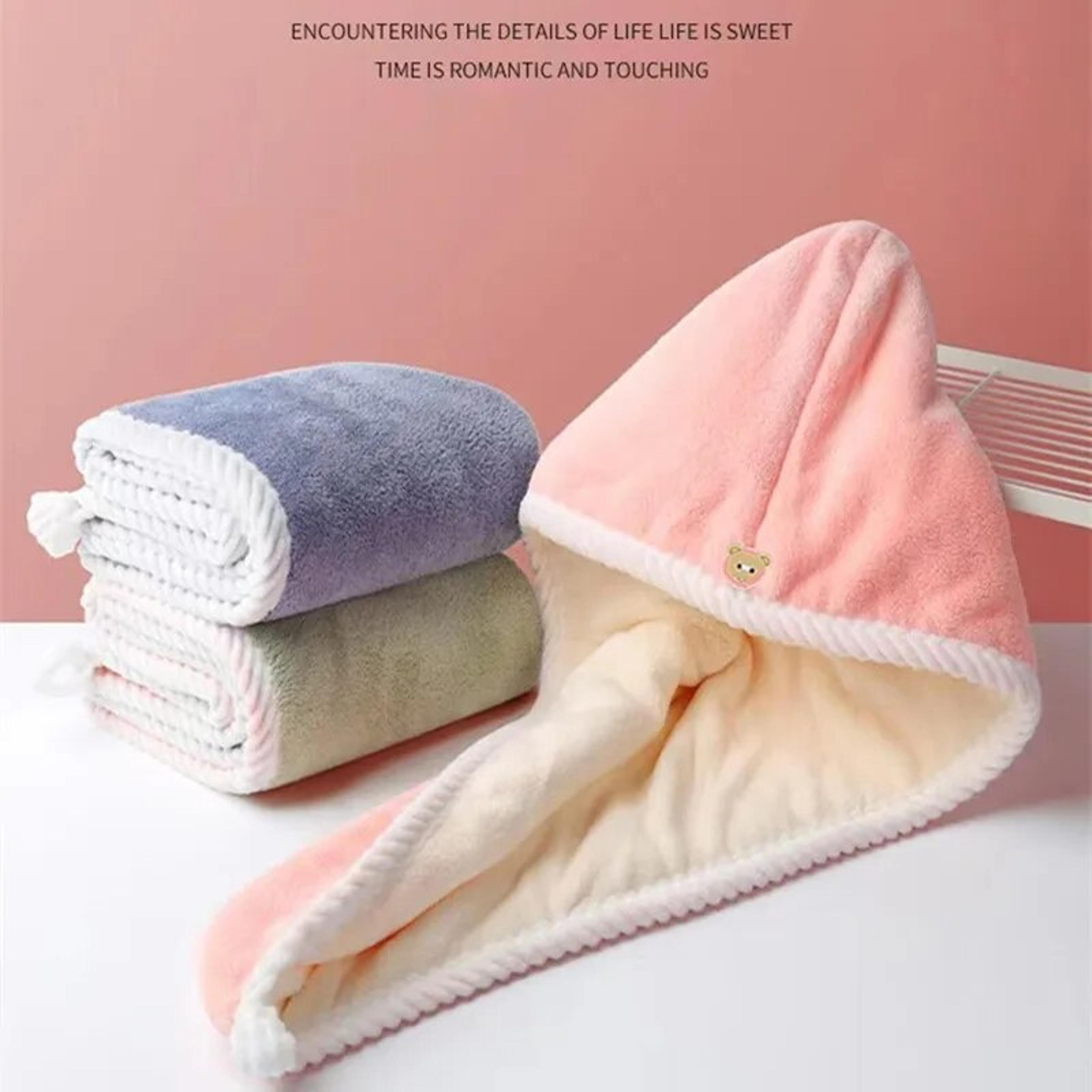 double thick dry hair towel, quick drying bath hat, strong absorbent cap, multi colour, double-sided use