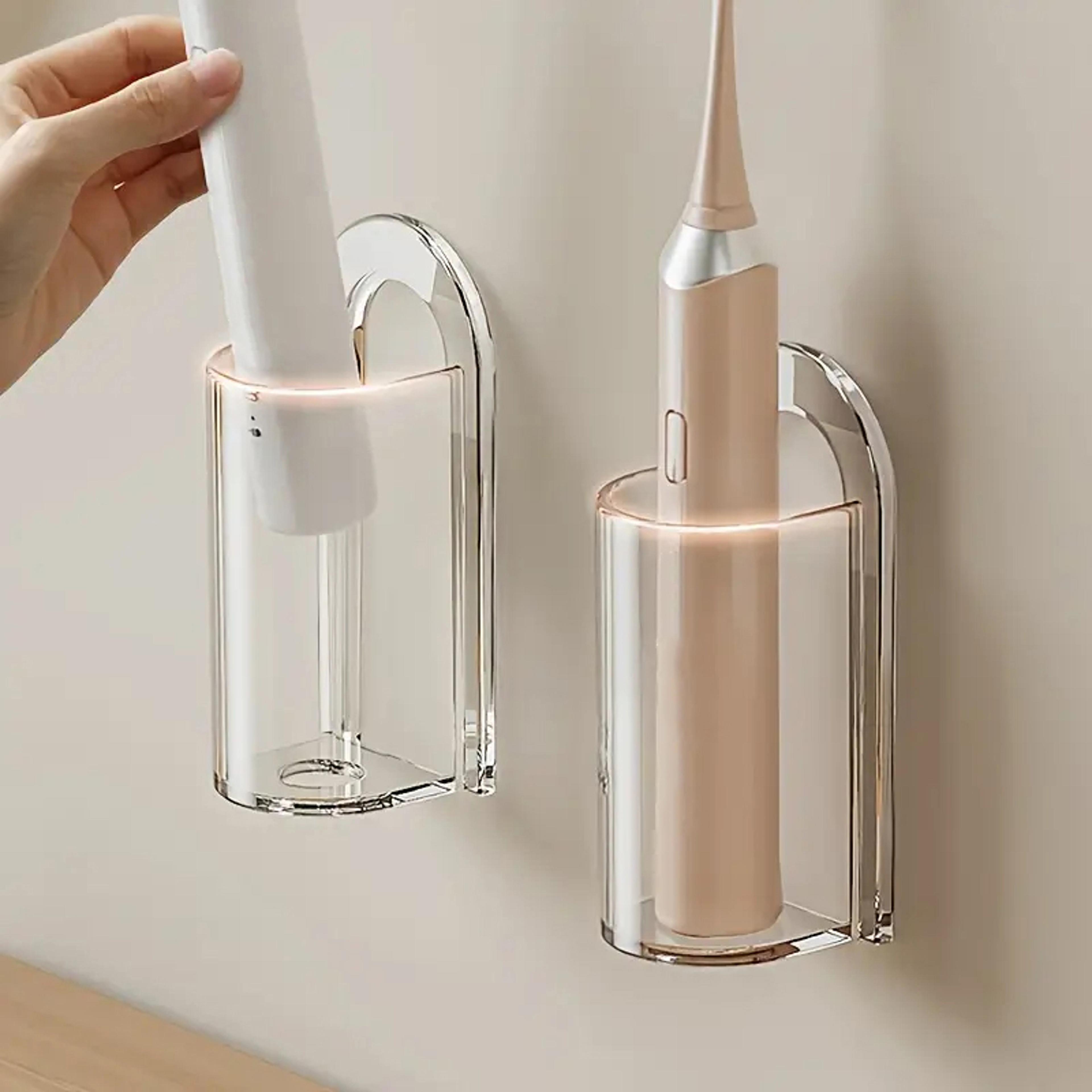 non perforated wall mounted toothbrush holder, electric toothbrush base, space saving bathroom accessory