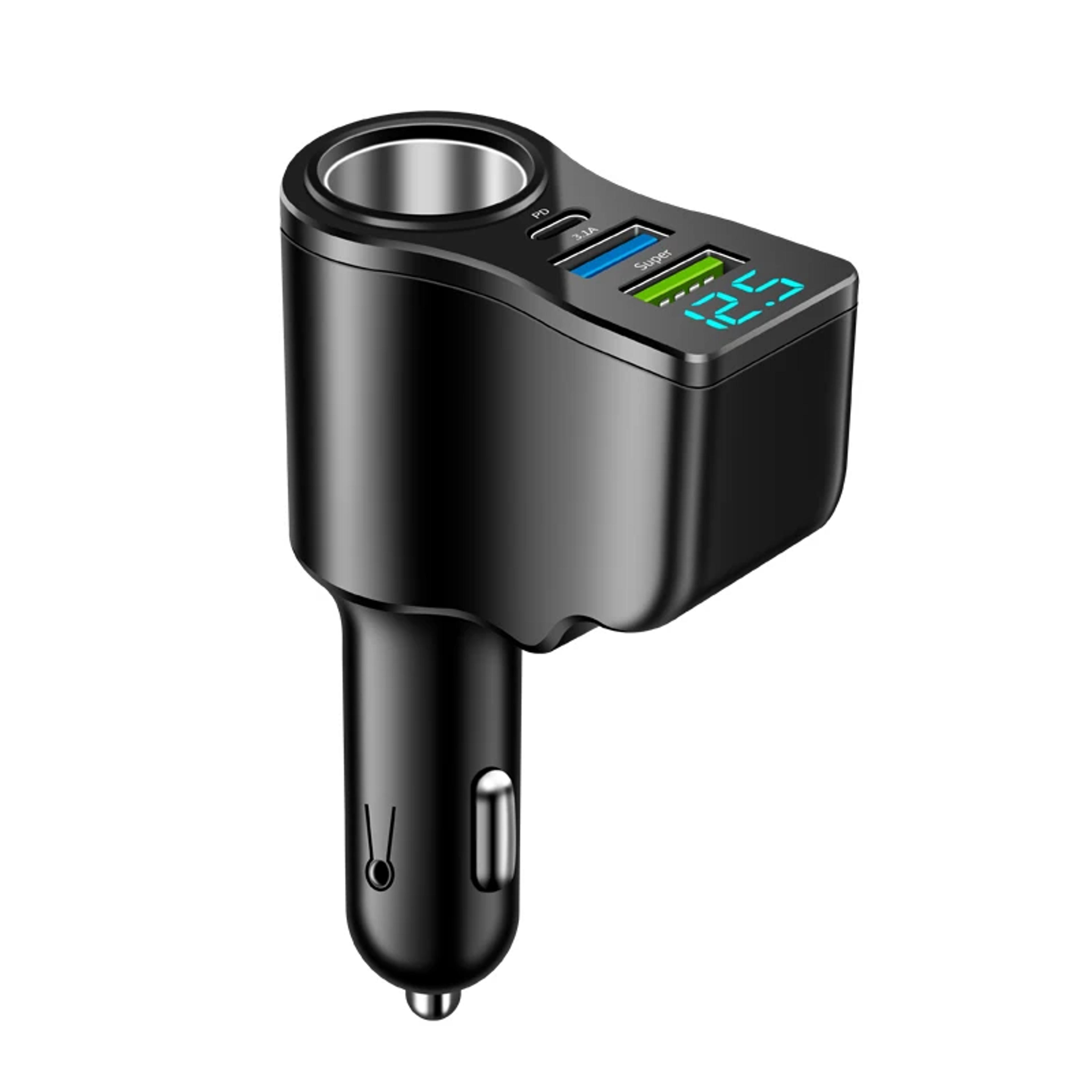digital display car charger, dual usb multi-functional, one-to-three cigarette lighter, fast charging