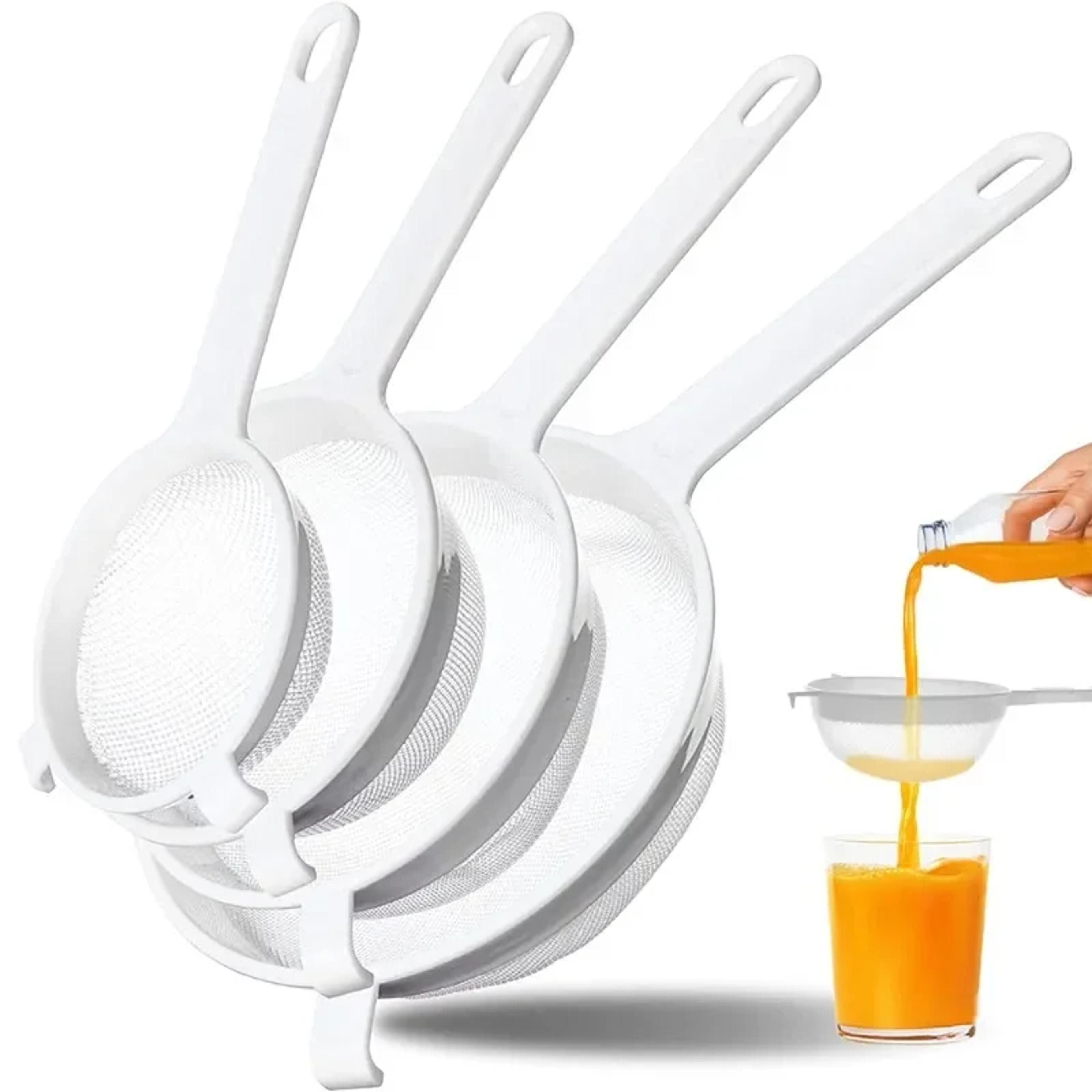 kitchen nut milk filter, plastic fine mesh spoon strainer, soy milk coffee filter, flour sieve, colanders with handle