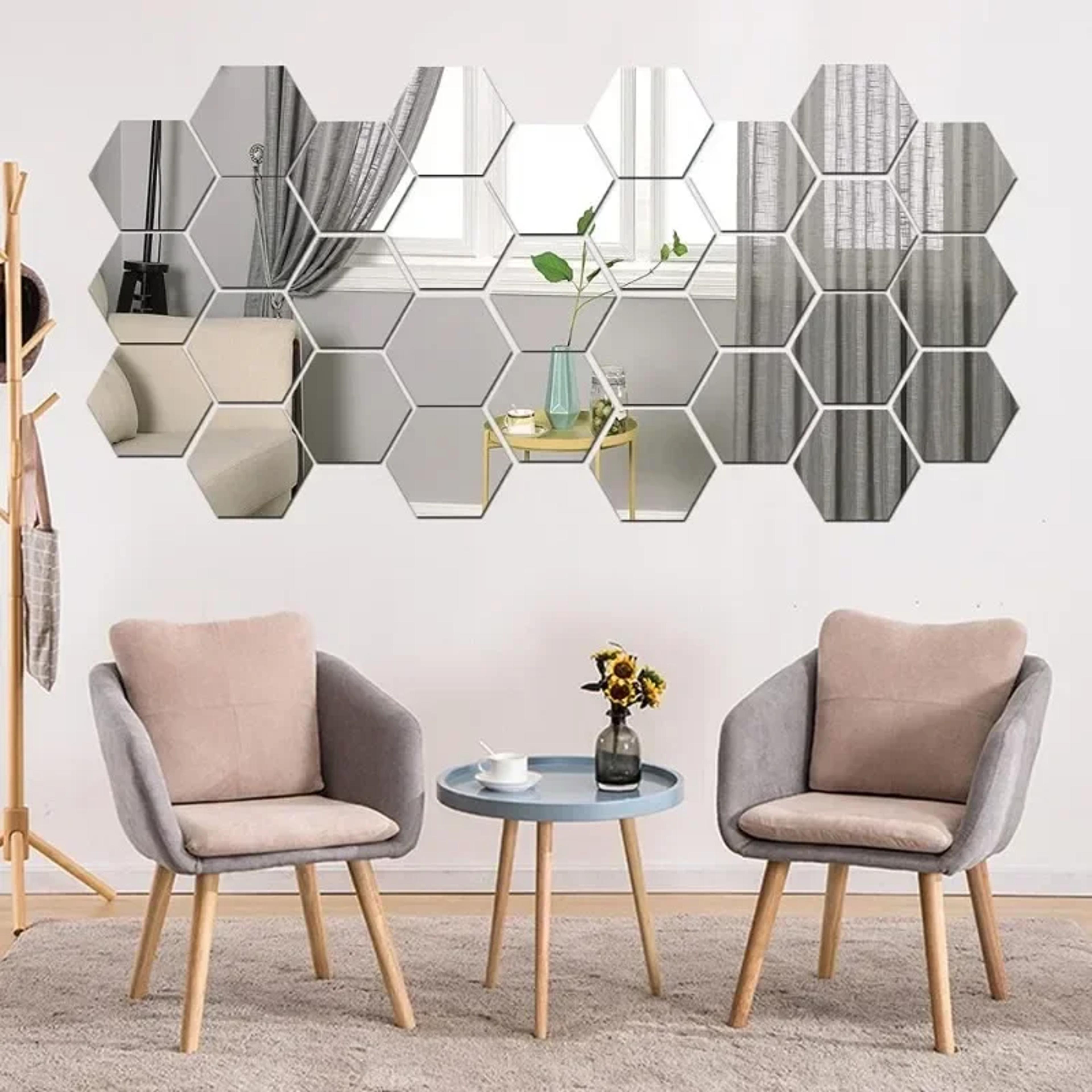 hexagon acrylic mirror wall sticker, removable diy bathroom tiles, gold silver mosaic home decor