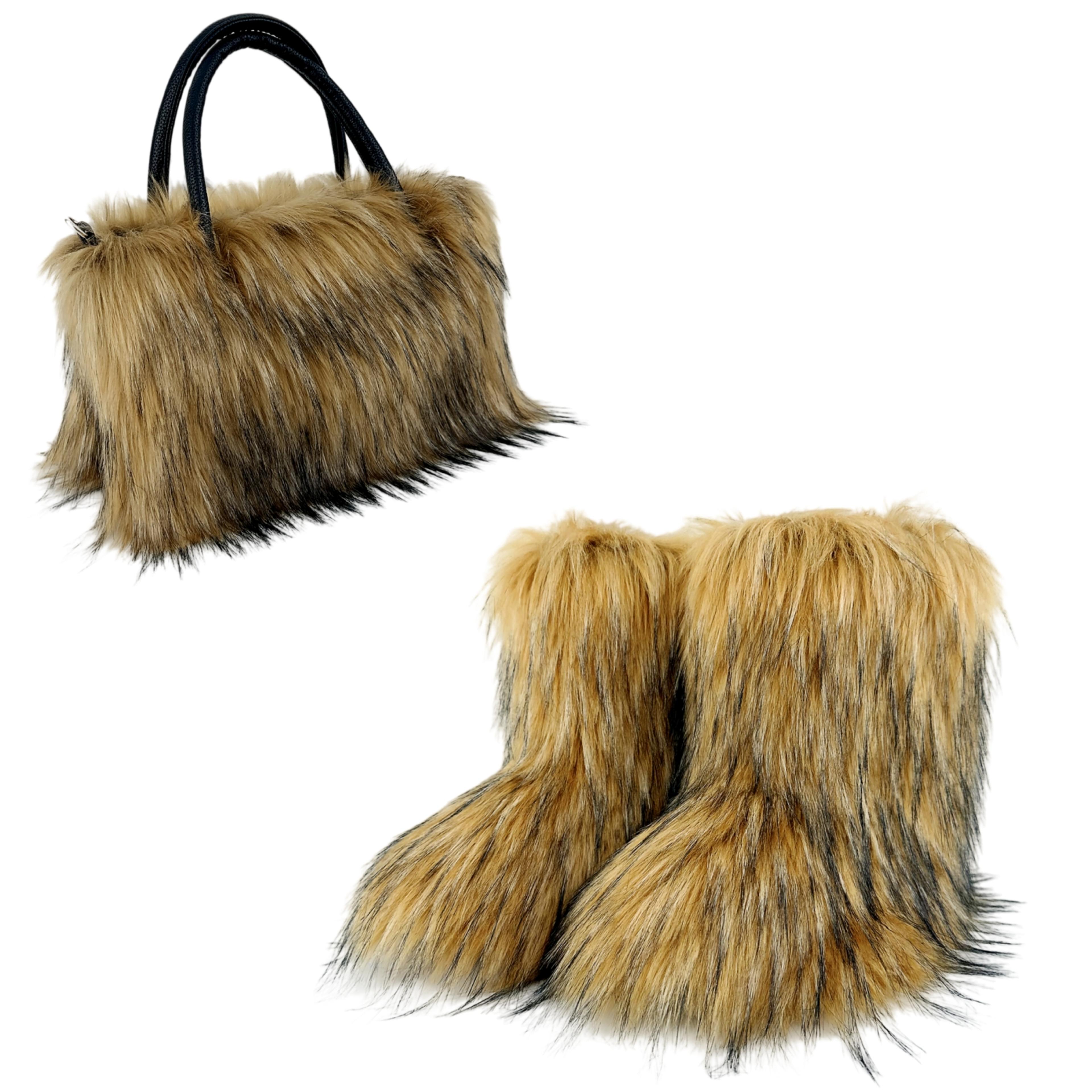 fashion women handbag, faux fur fluffy designer plush purses for travel, autumn winter shopper bags