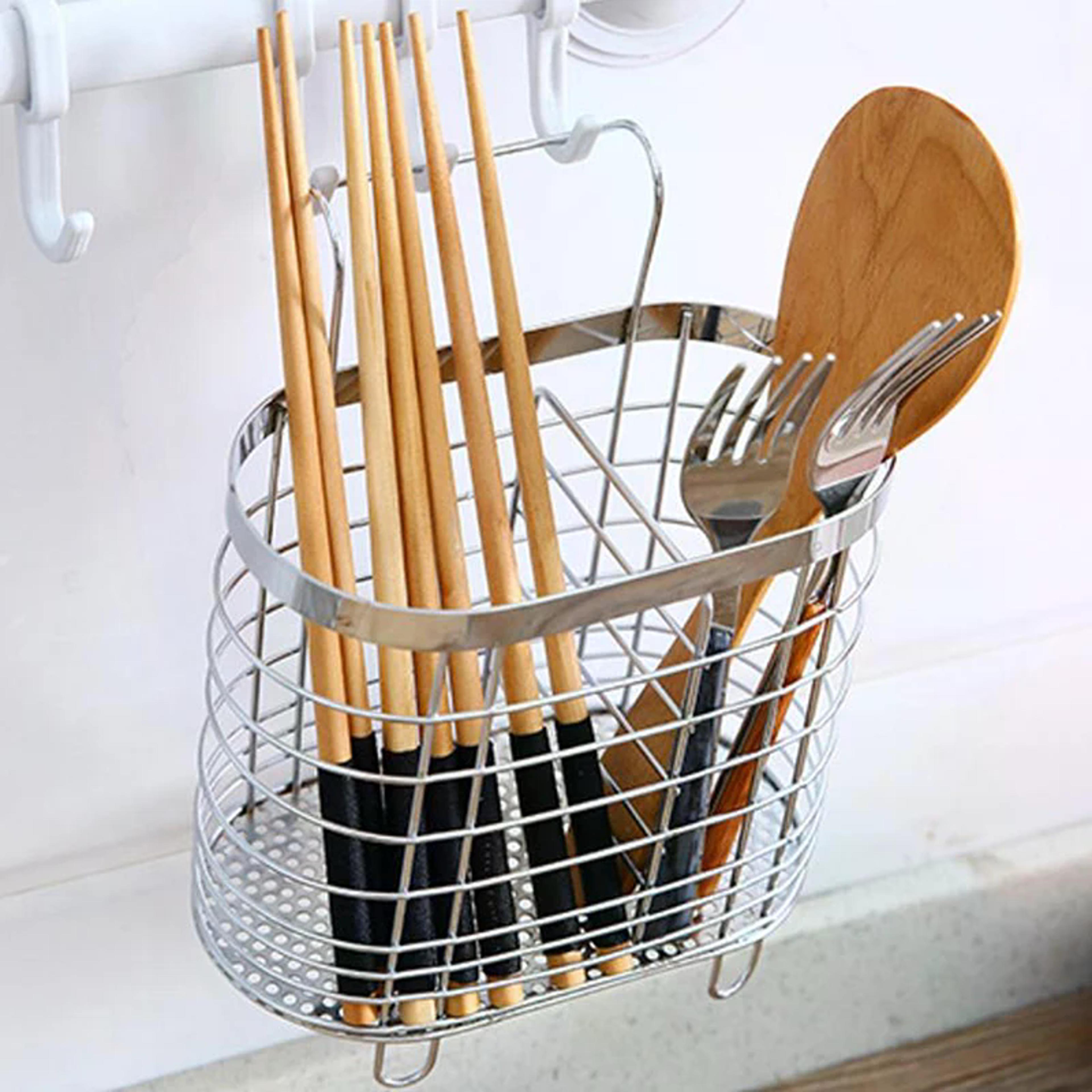 stainless steel kitchen cutlery holder drainer for chopsticks, spoons, and forks - organize your storage