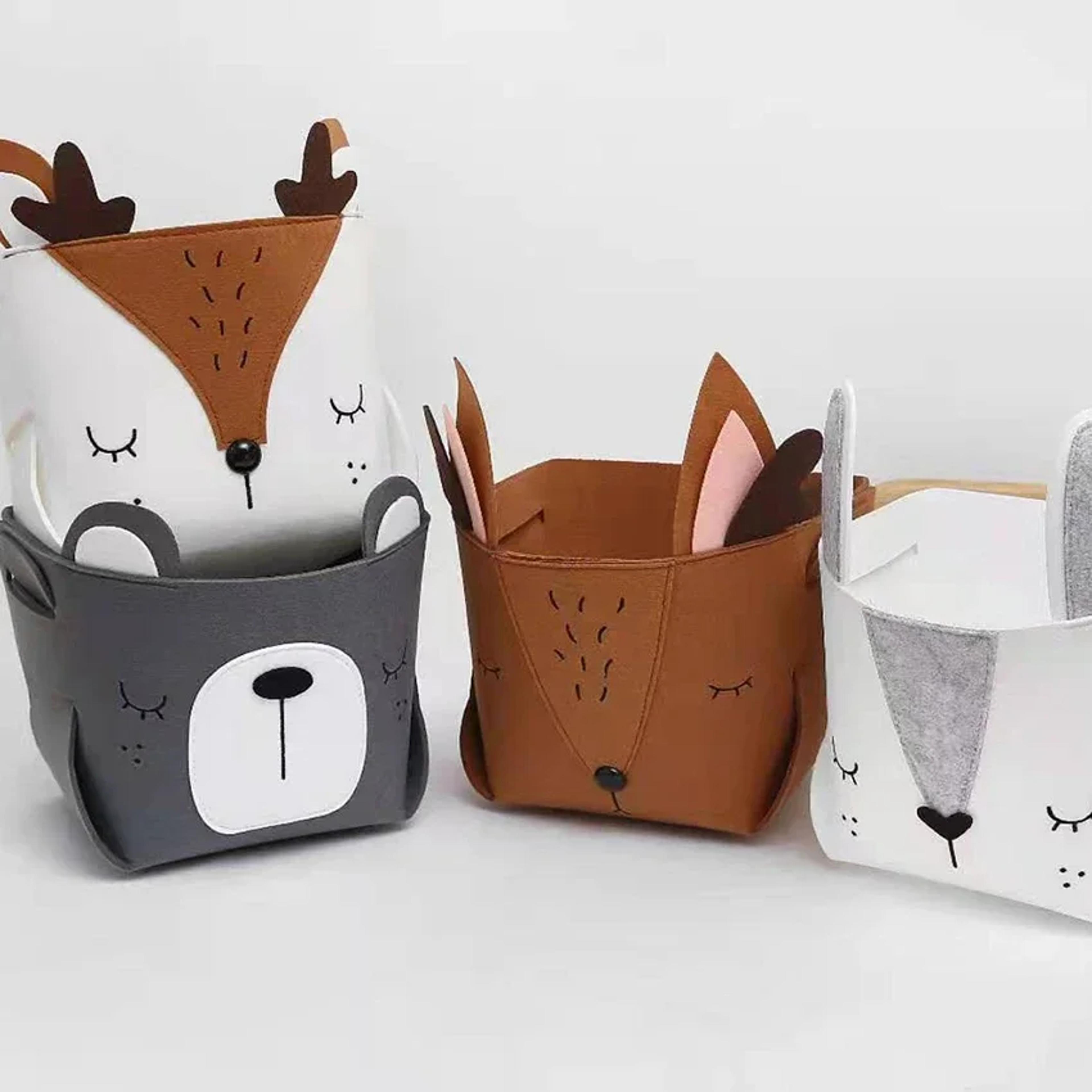 cute cartoon animal diy storage box, felt fabric fold able storage basket for nursery toys organizers