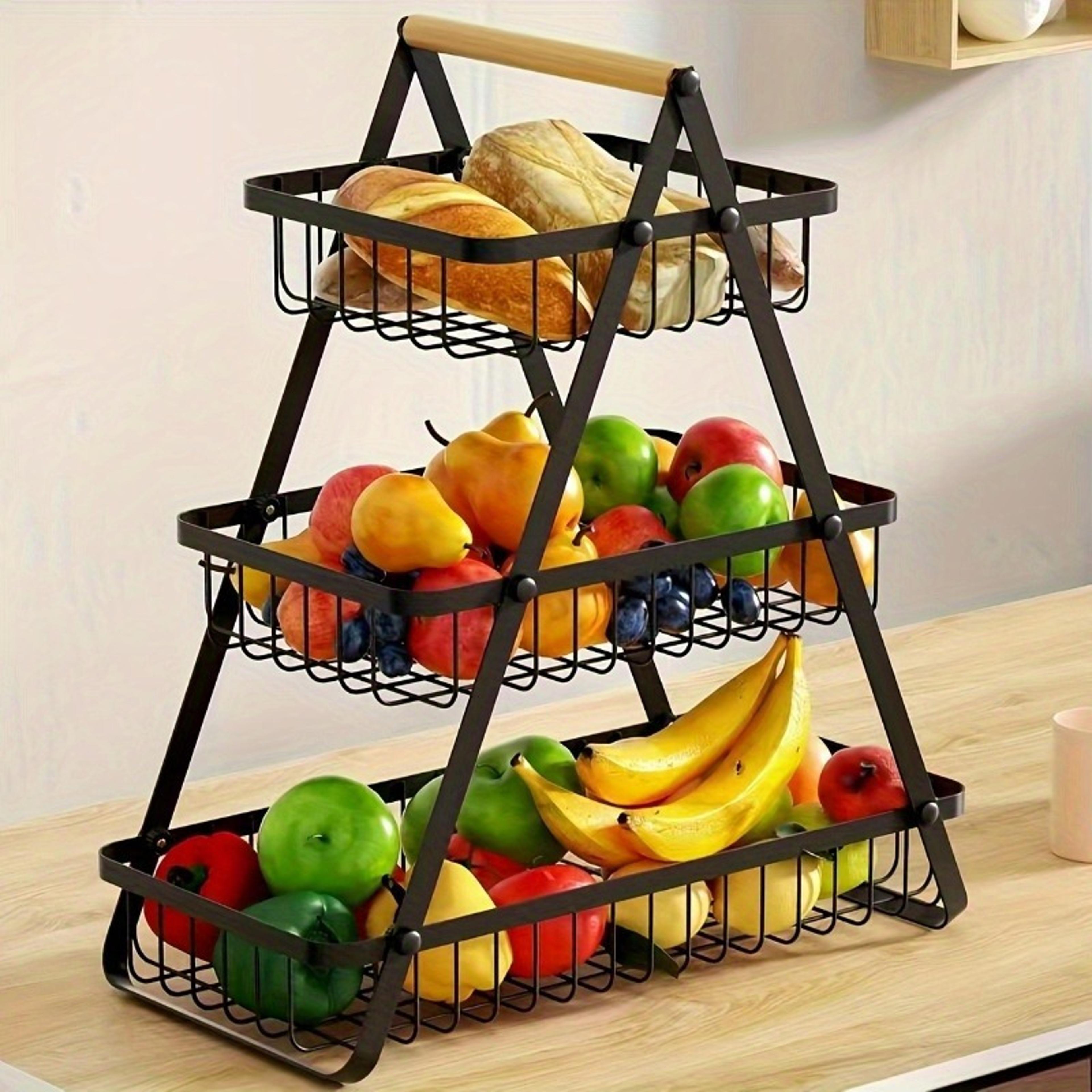 three tier fruit basket with sturdy kitchen storage box, perfect for fresh produce and household kitchen use