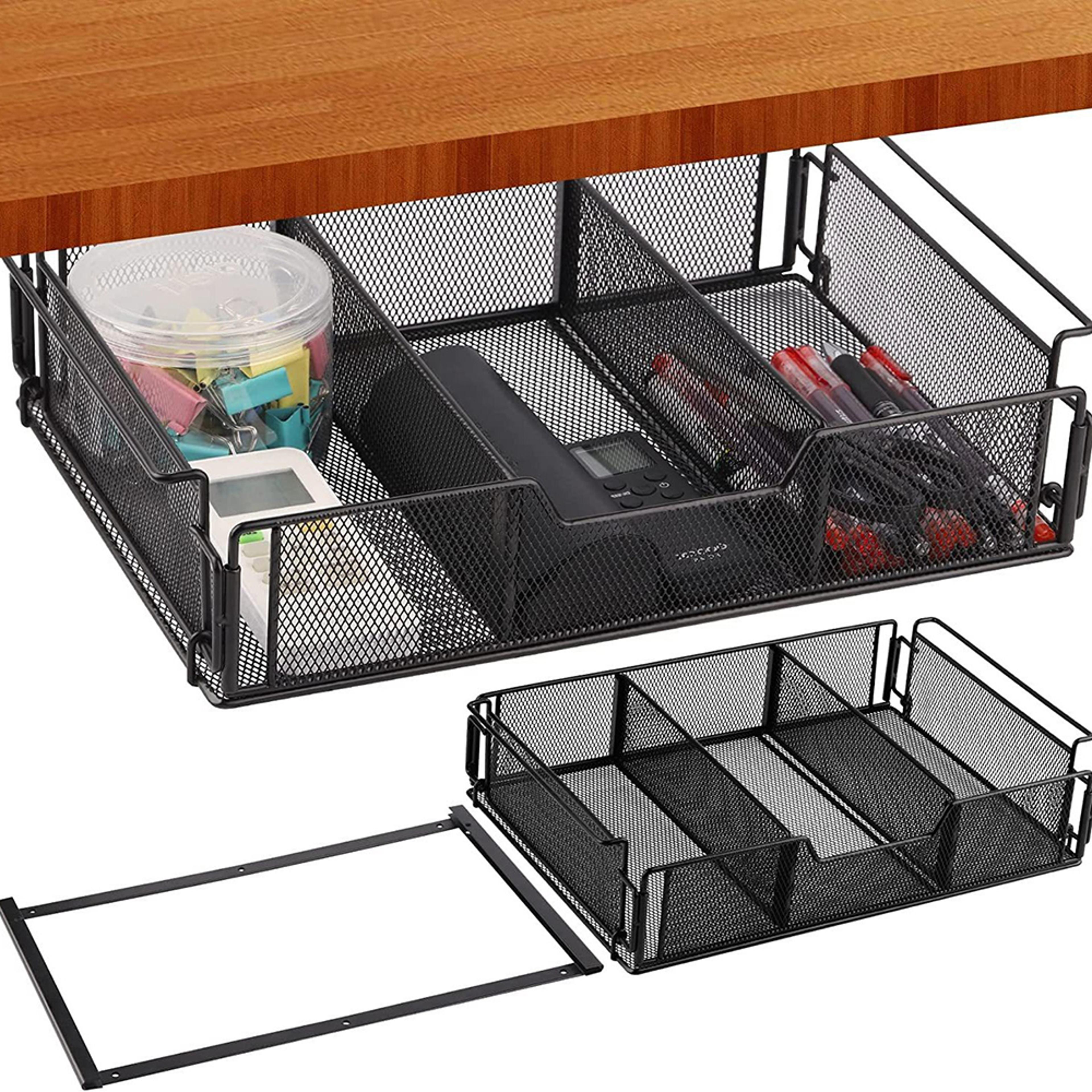 under desk drawer, desktop storage basket, black assembly storage box for desk organization