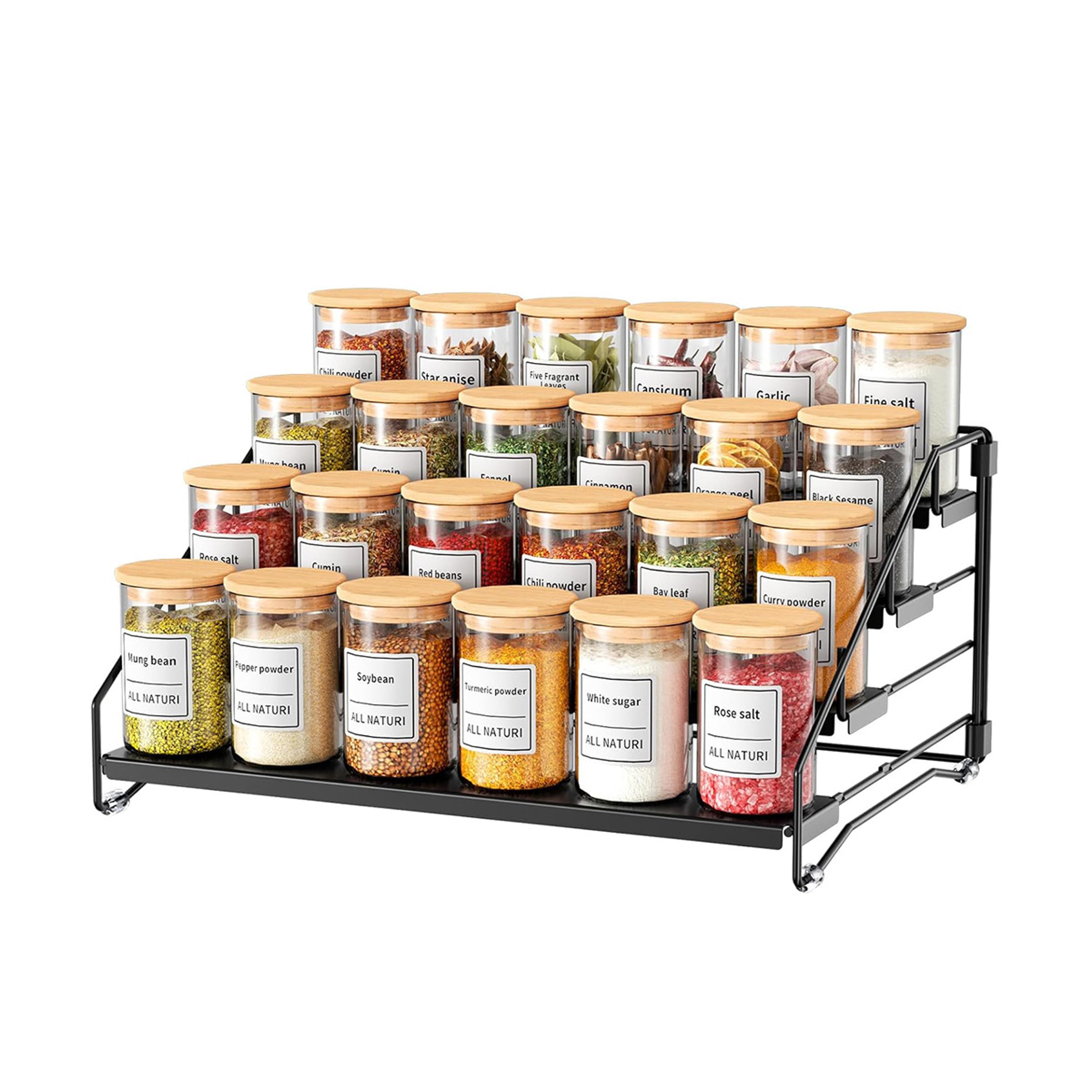 spice rack countertop, space-saving storage for herb jars, wall mounted kitchen cabinet holder, tidy seasoning organizer
