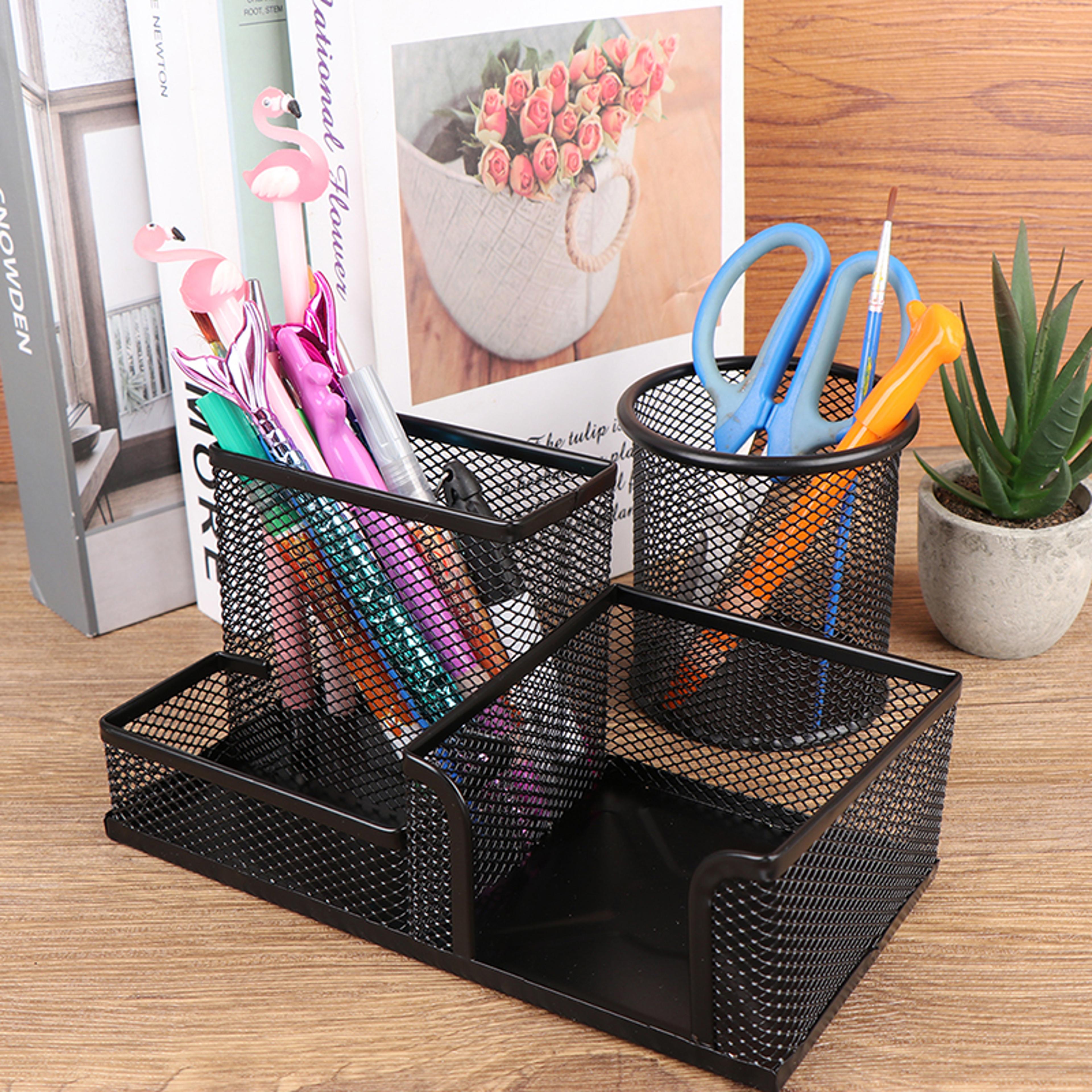 creative metal pen holder, desk stationery organizer, pencil file storage rack, grid storage box for office desktop