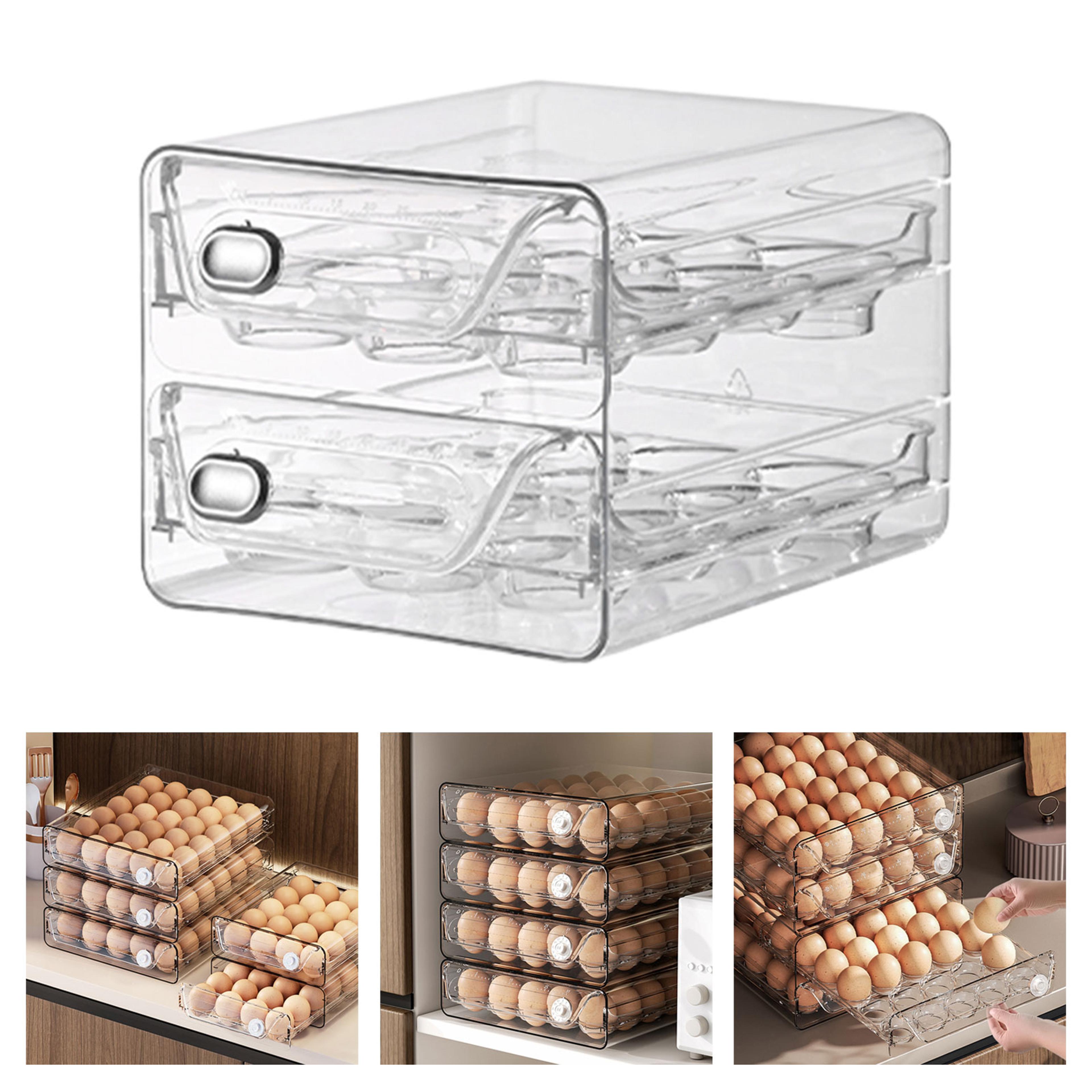 egg clear double-layer drawer, stackable egg container for refrigerator, fresh-keeping box for egg storage