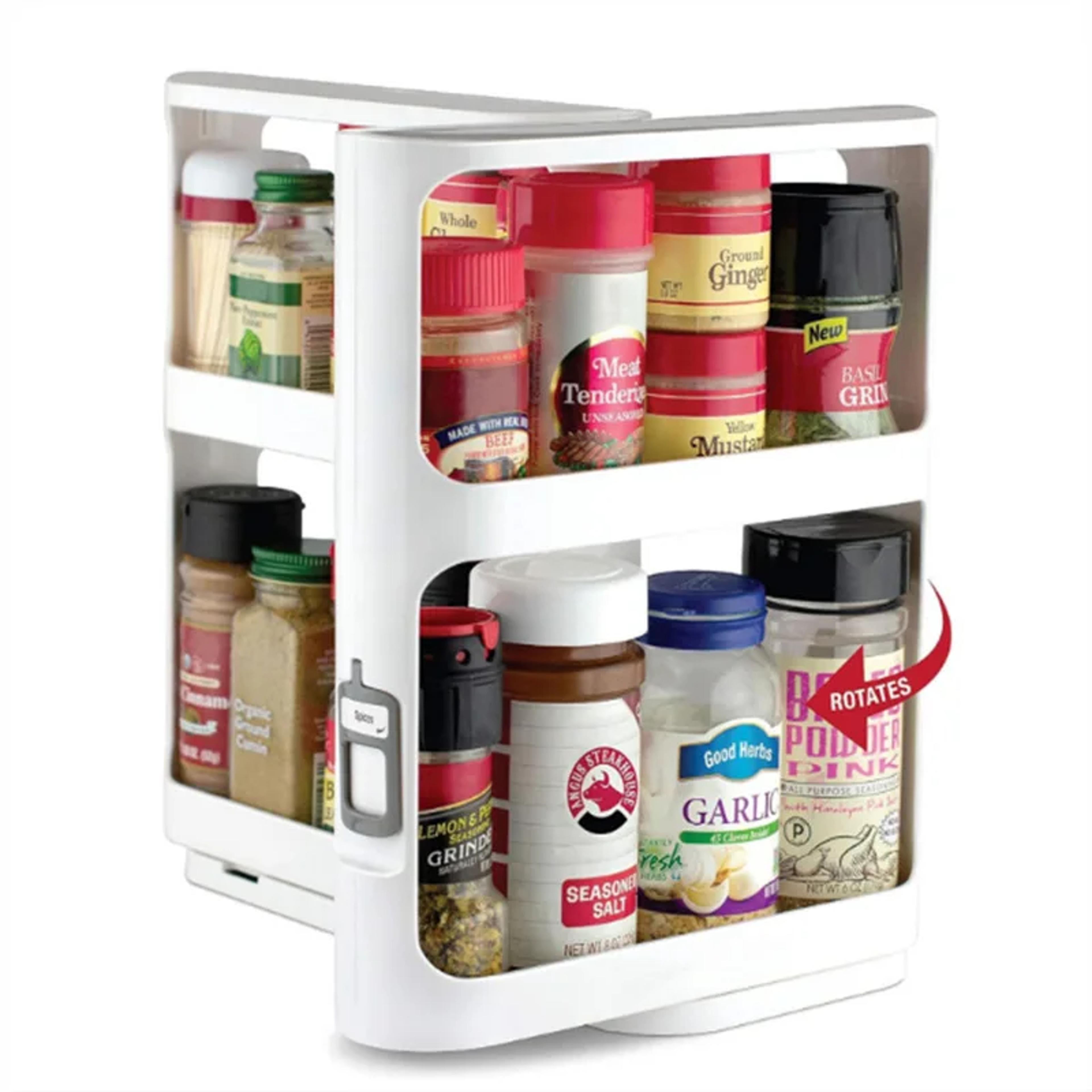 multi layer storage rotating rack, food storage rack cabinet, pull-out spice rack organizer for kitchen storage