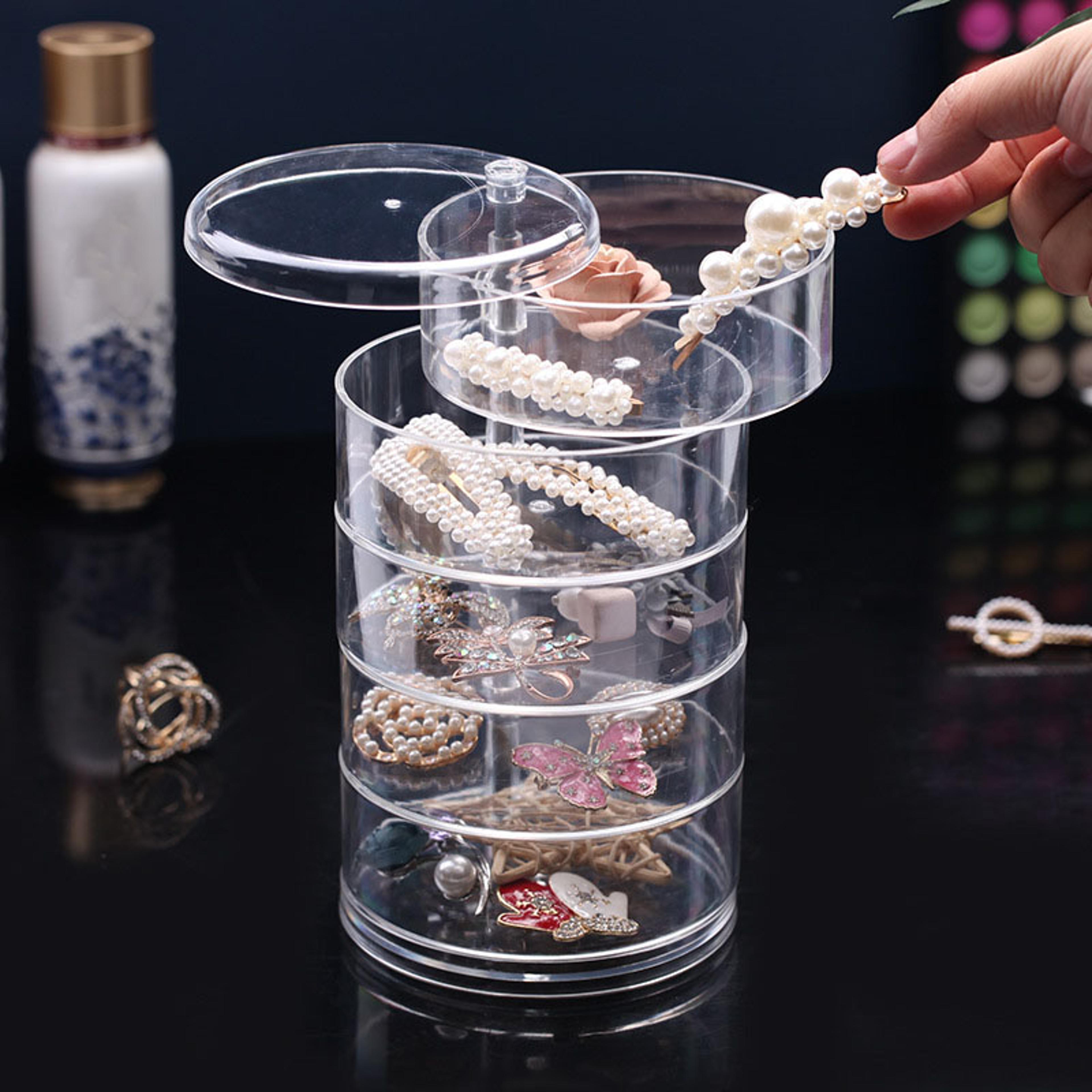 rotating transparent jewelry box, multi layer jewelry necklace storage box, dust proof finishing shelf