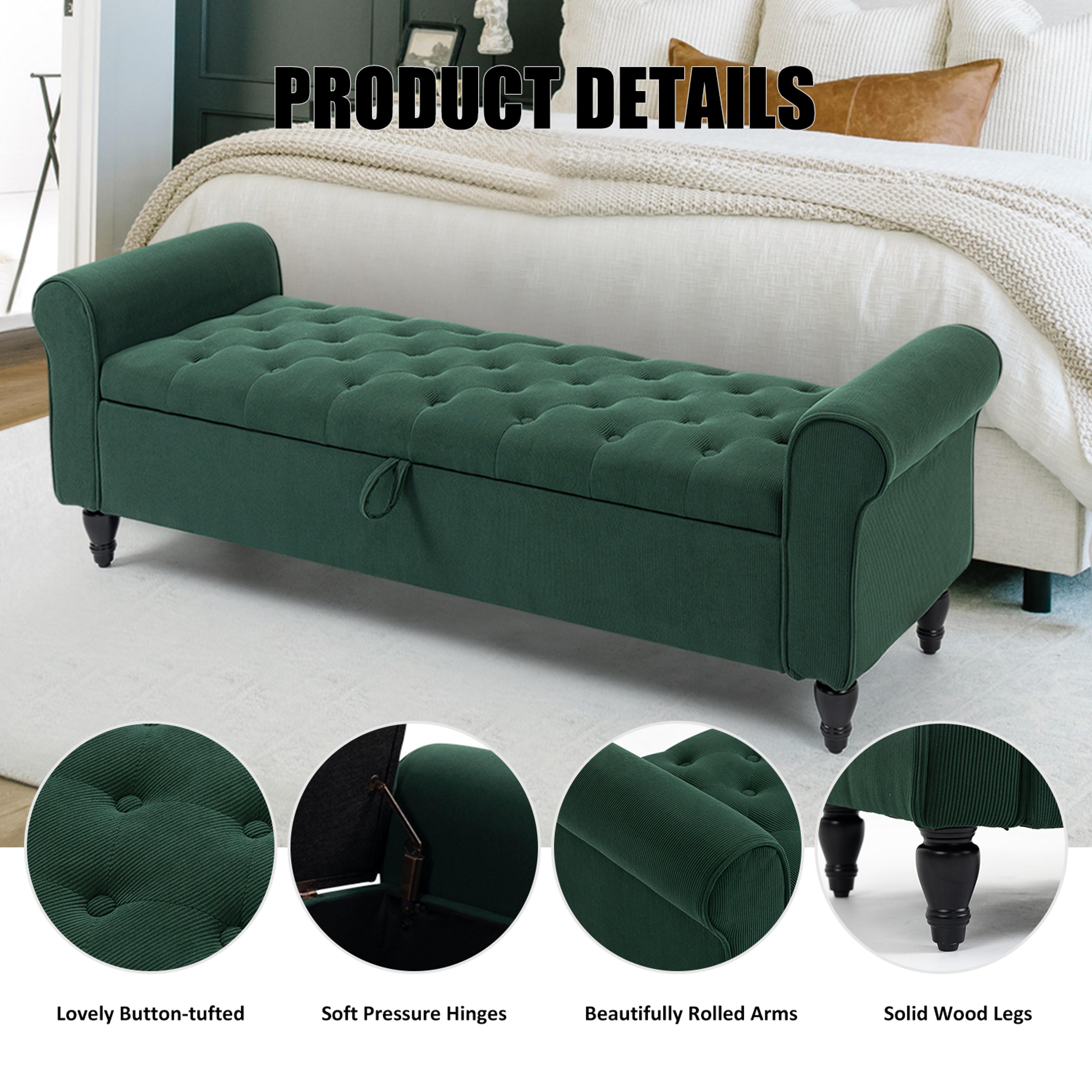 storage ottoman with upholstered tufted design, end of bed storage bench for living room and bedroom organization