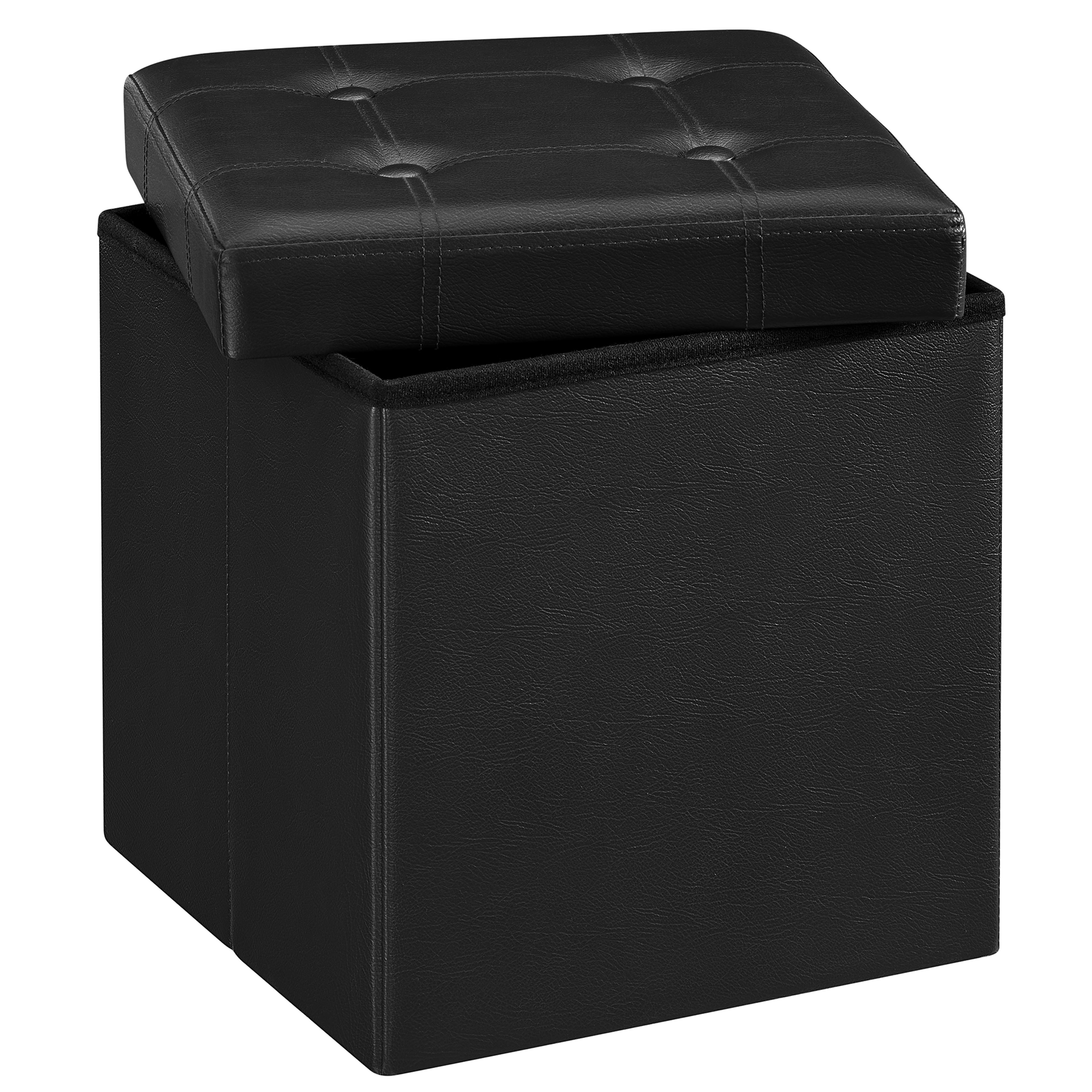 ottoman with storage, synthetic leather footstool, storage ottoman with metal grommet handles for home decor