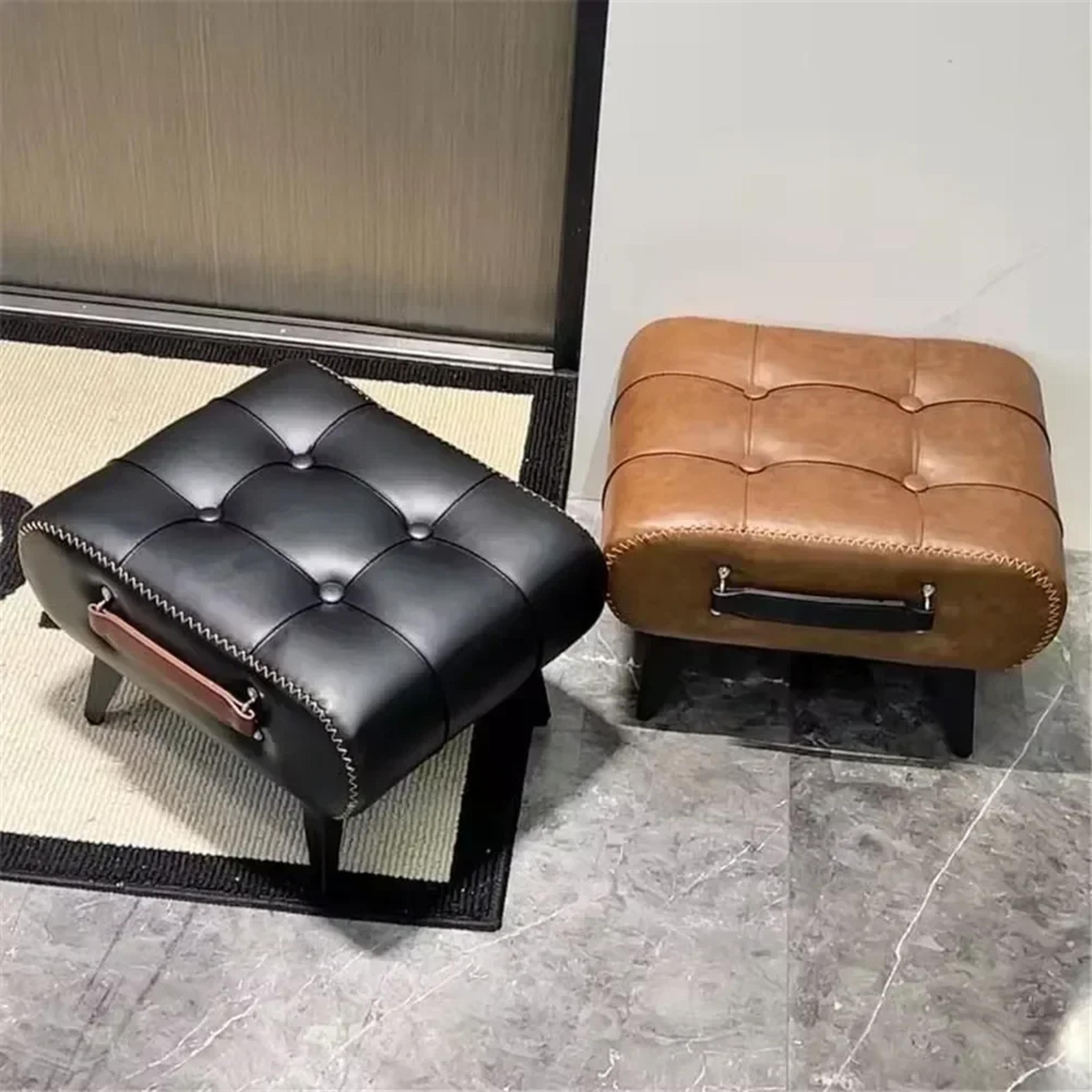 small foot stool ottoman, pu leather rectangle footrest, bedside step stool with wood legs for desk, living room