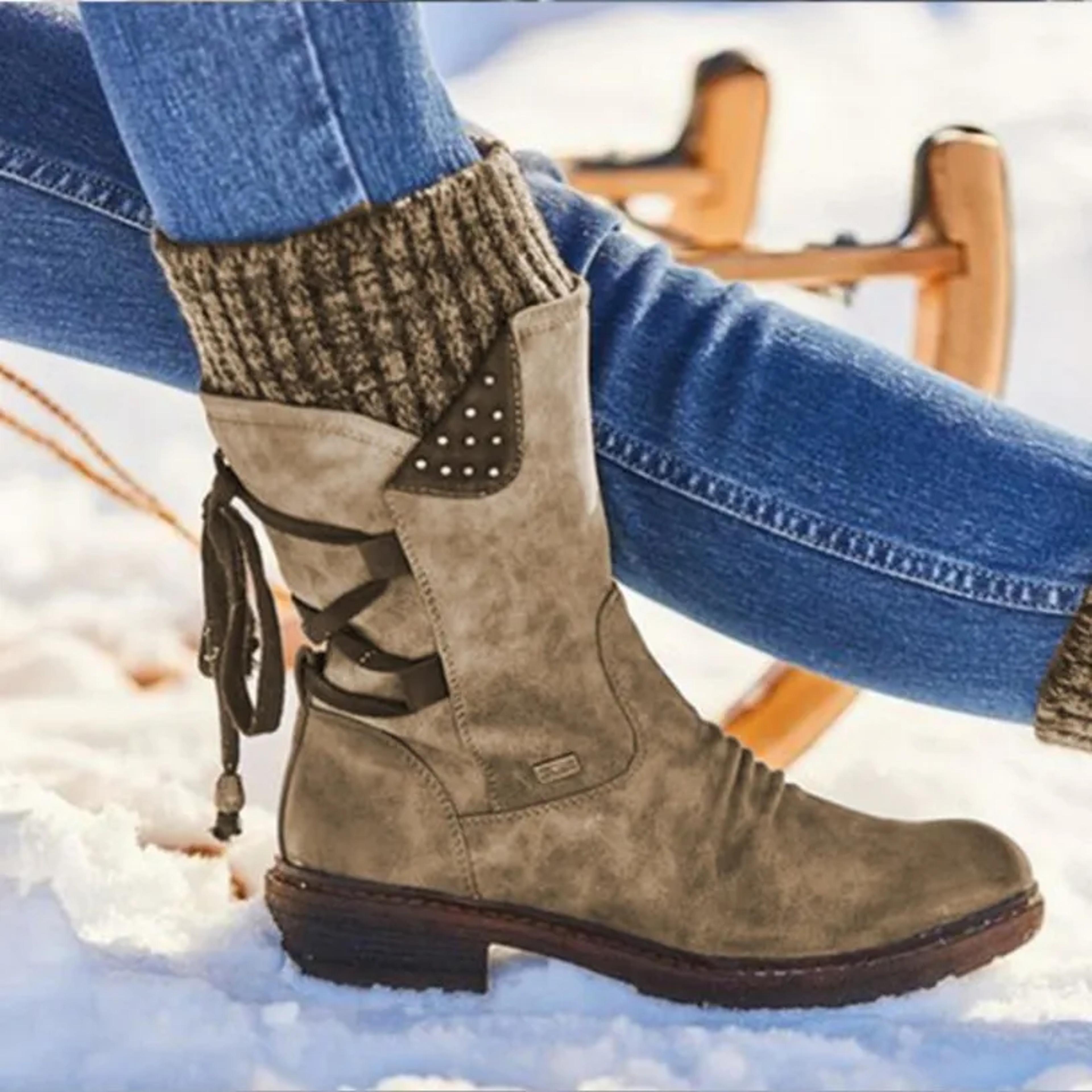 women winter mid-calf boots, thigh high fashion snow boots, warm winter shoes for ladies, stylish & cozy snow boots