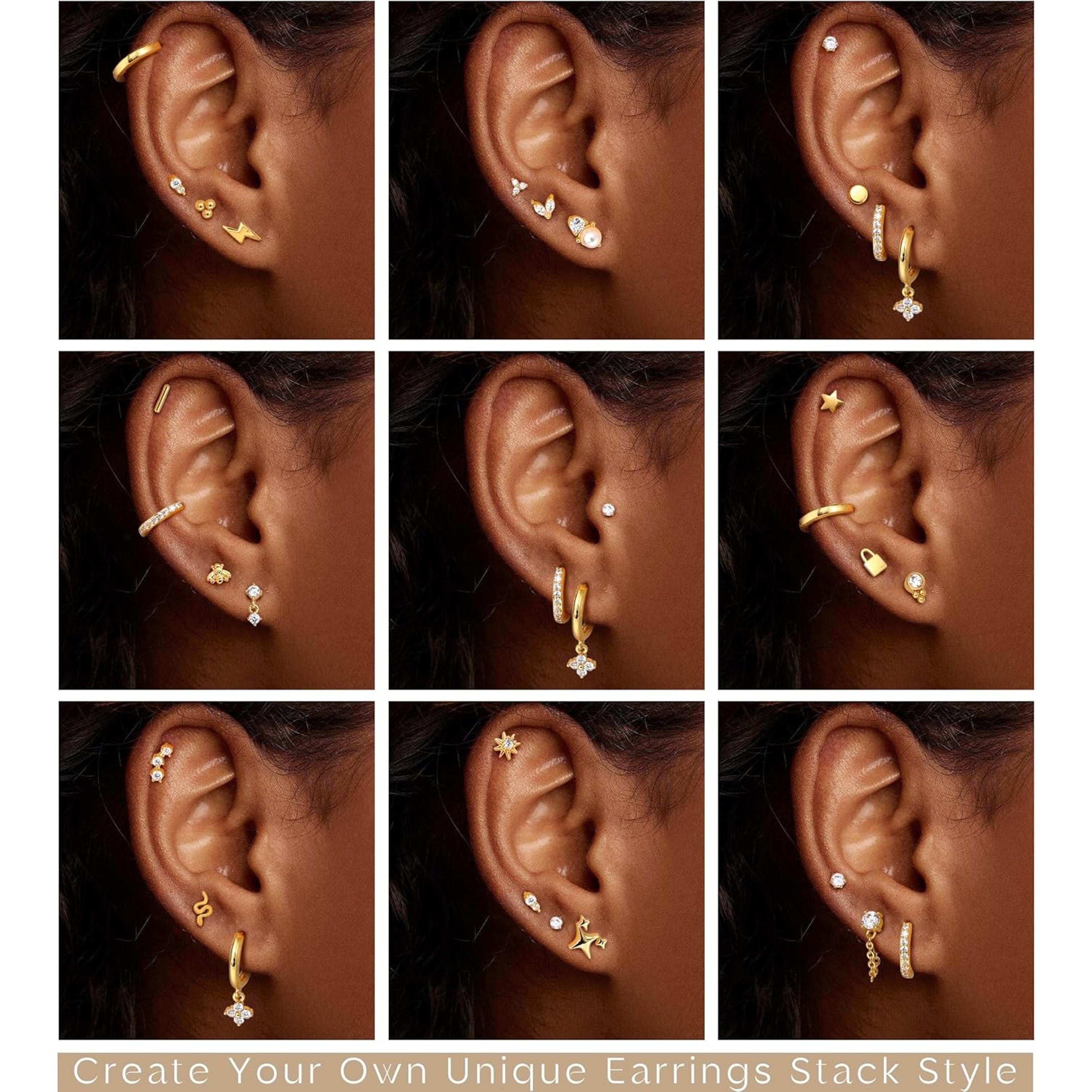surgical stainless steel earrings for women, dainty flat back earring stud hoop, cartilage earrings for sensitive ears
