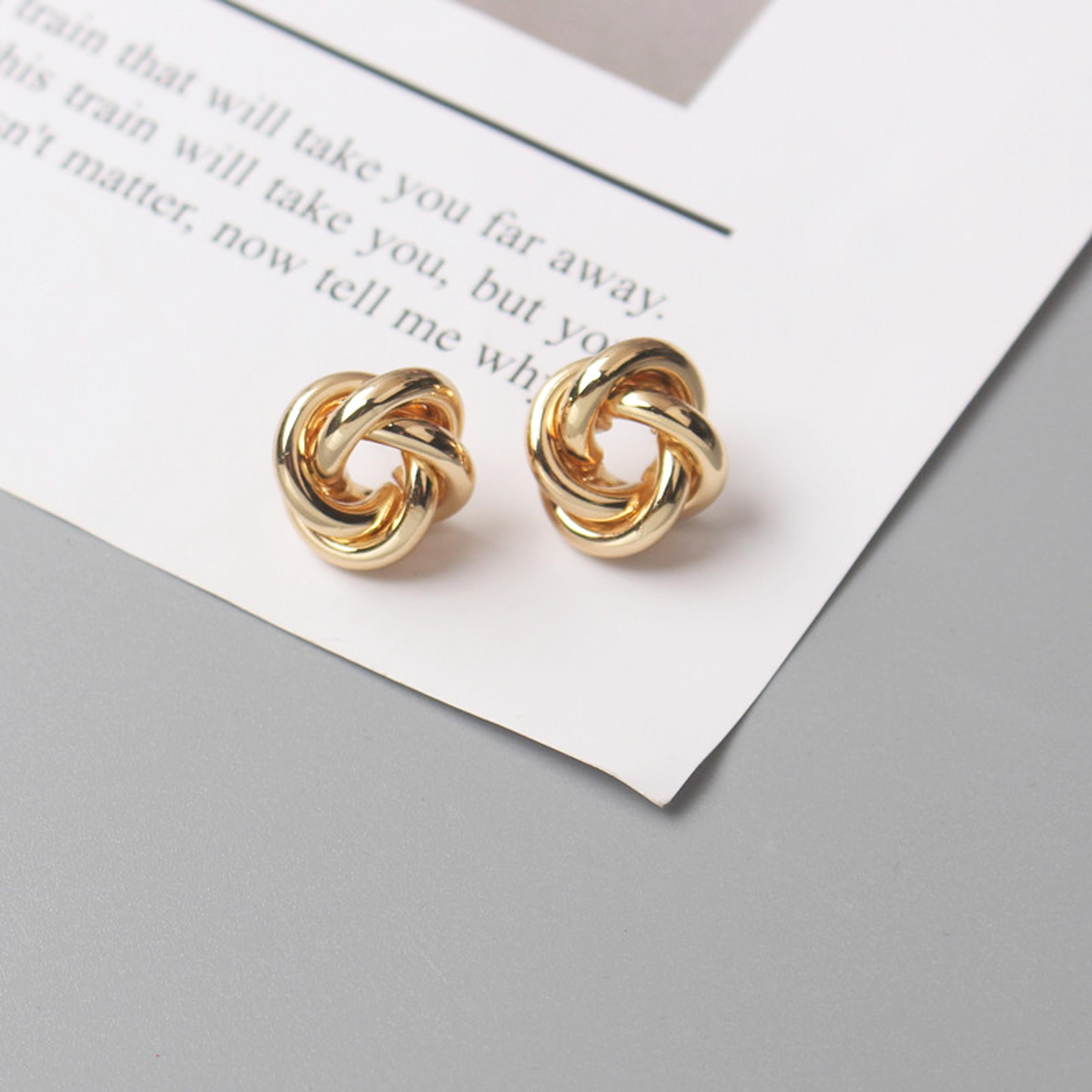 tiny metal stud earrings for women, gold color twist round earrings, small unusual earrings, fashion jewellery