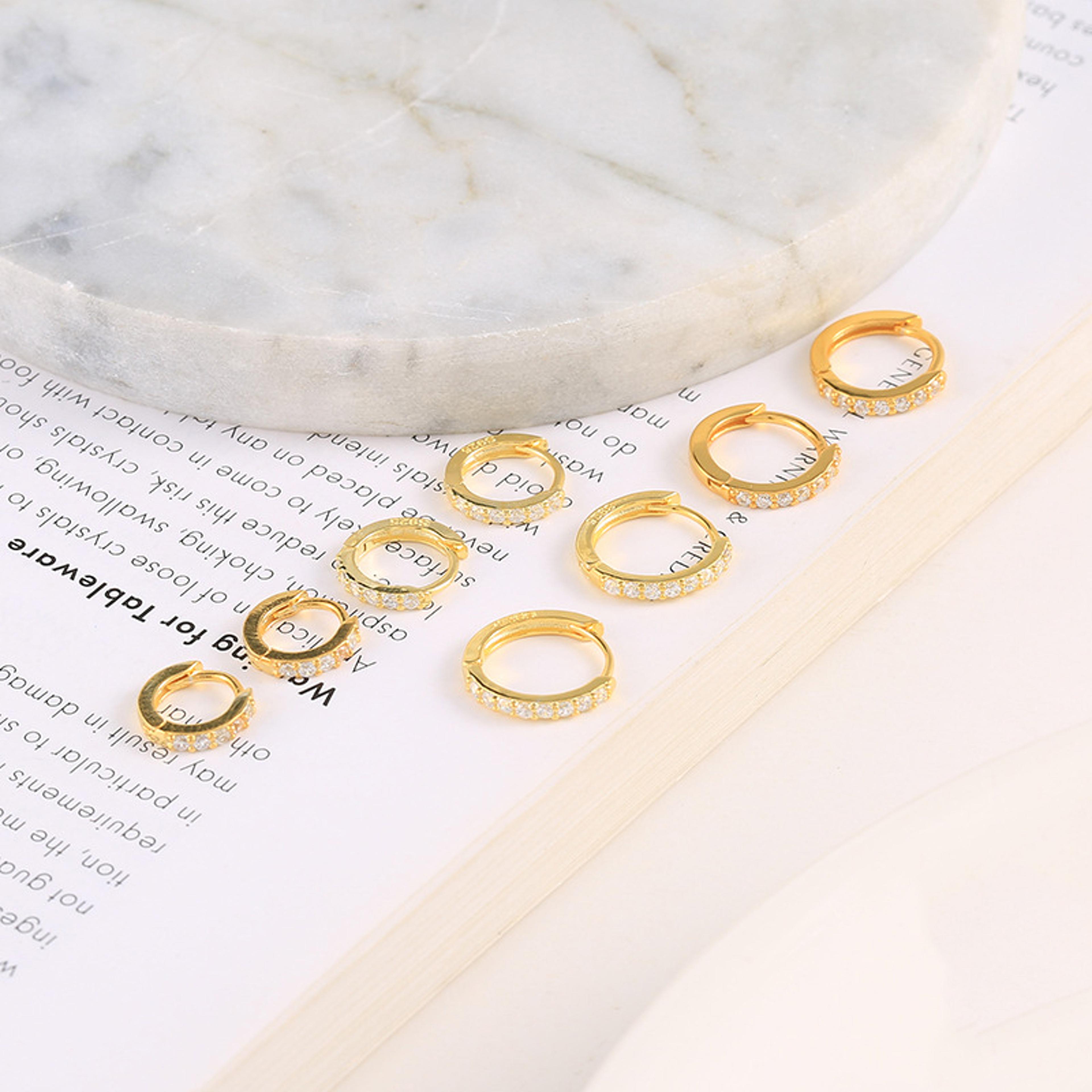 stainless steel minimal crystal zircon hoop earrings, small cartilage piercing, gold and silver color jewellery