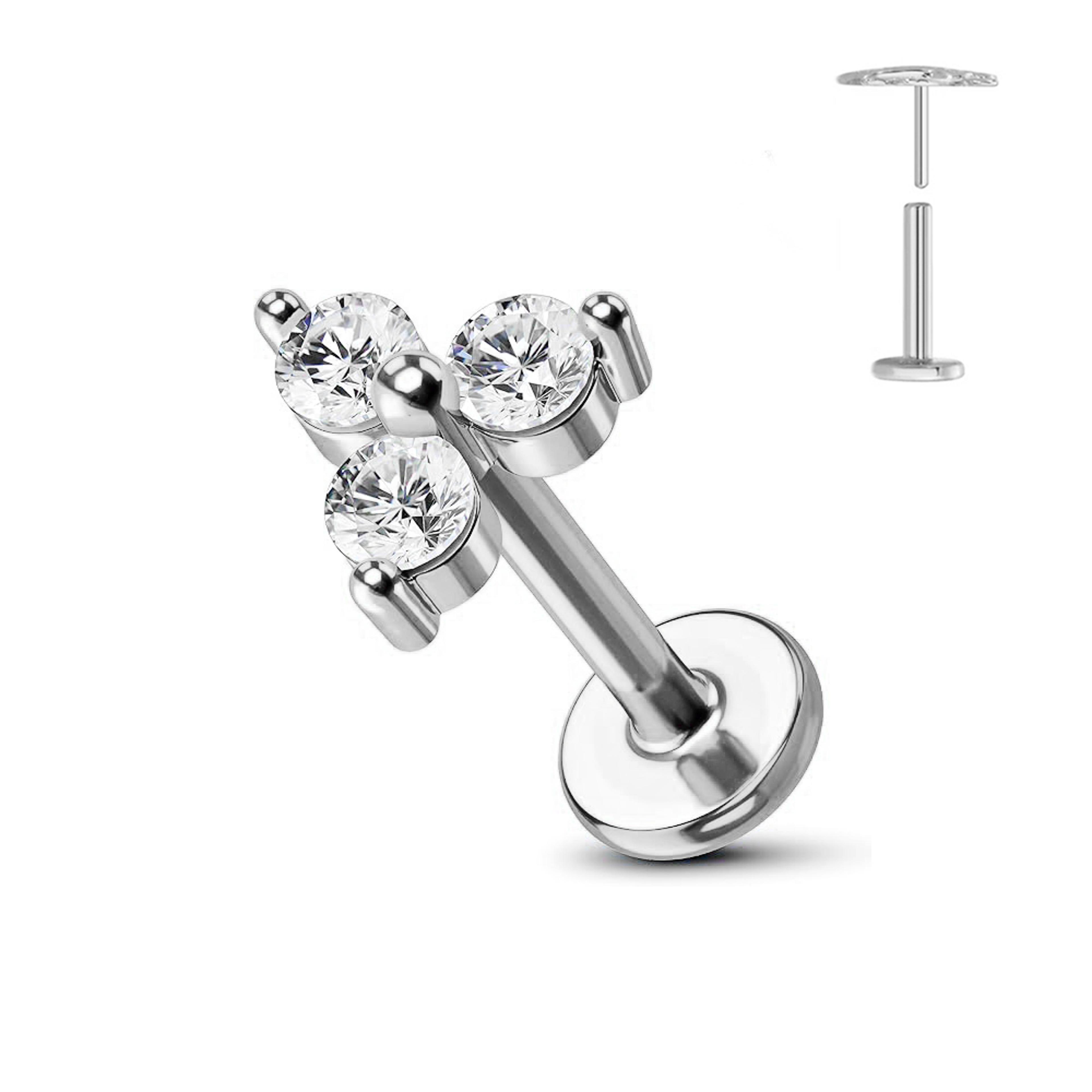 titanium flower thread less earring piercing, petals leaf heart butterfly pin for conch push piercing jewellery