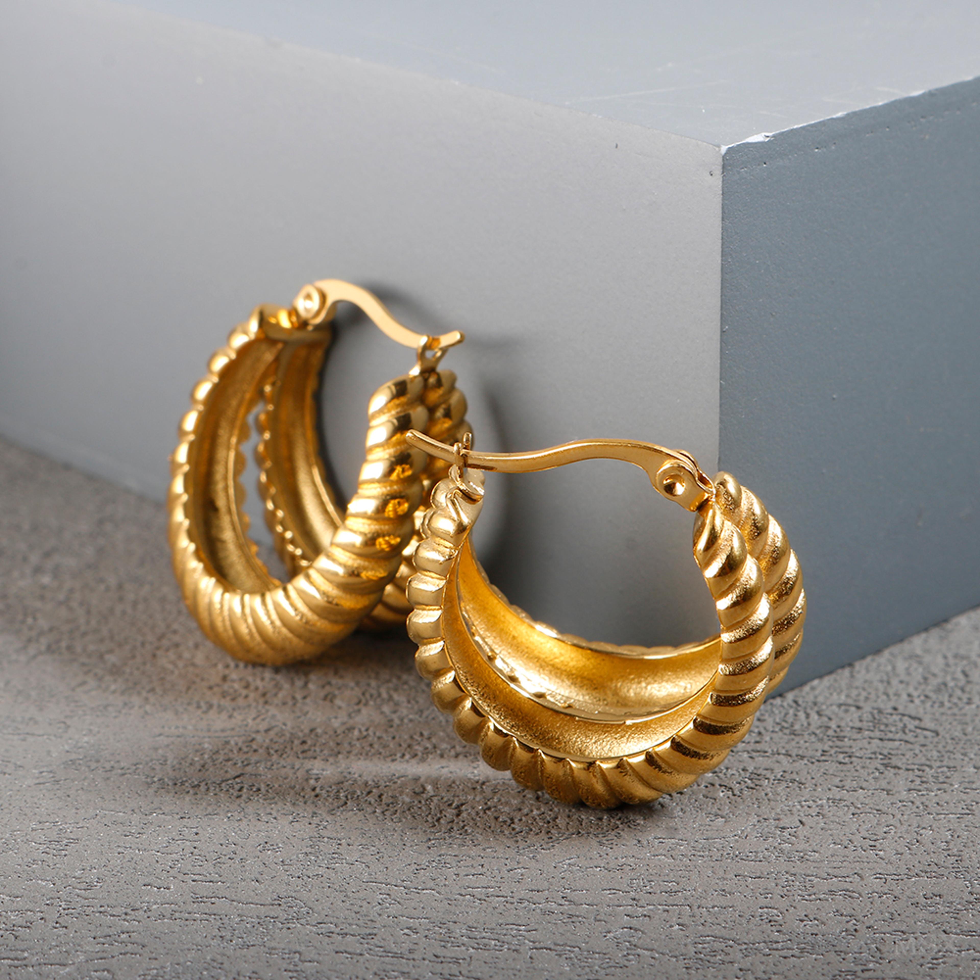 hoop earrings for women, trendy golden stainless steel, elegant jewellery for women, new fashion earrings