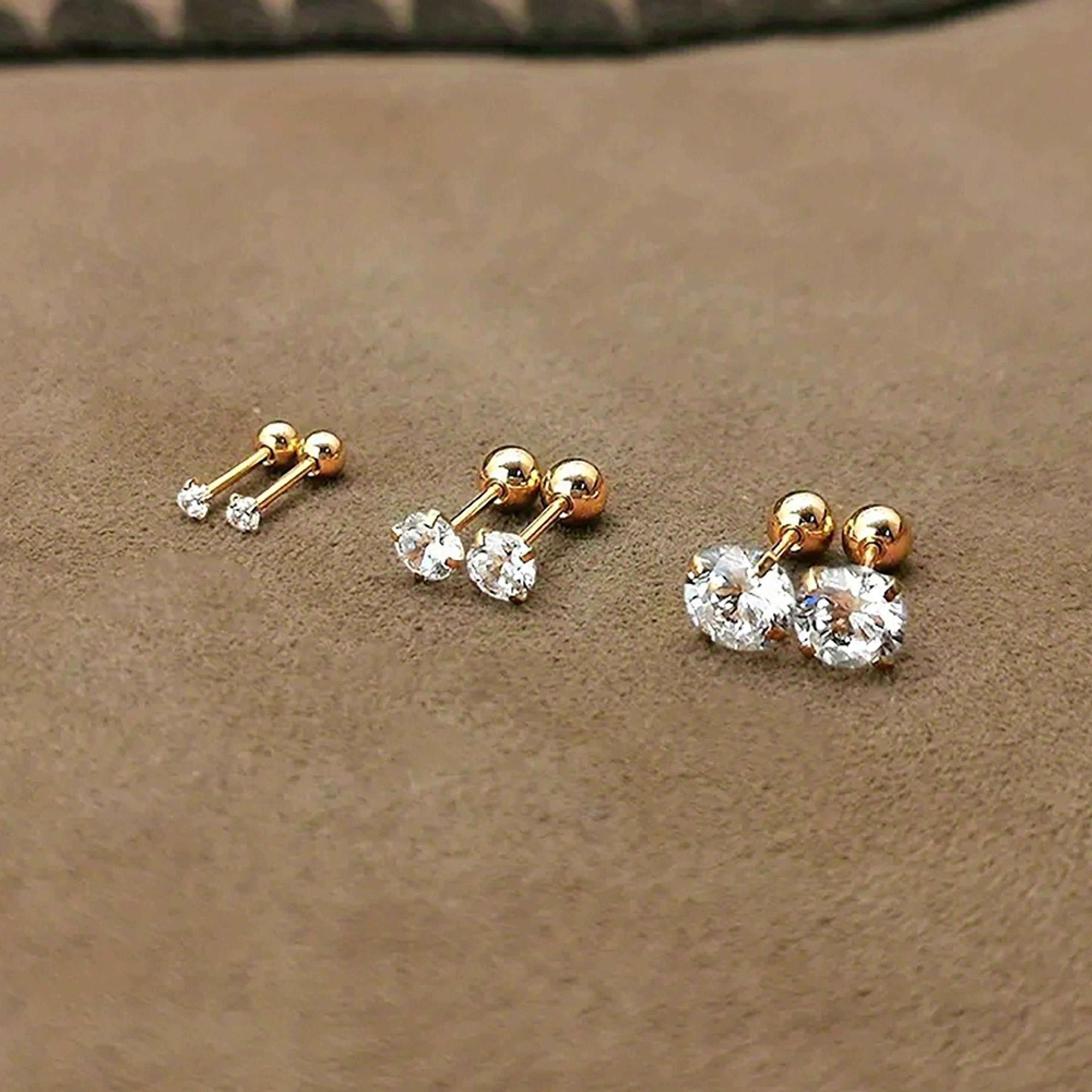 classic zircon stud earrings for women, stainless steel cartilage piercing jewelry, elegant girls earrings