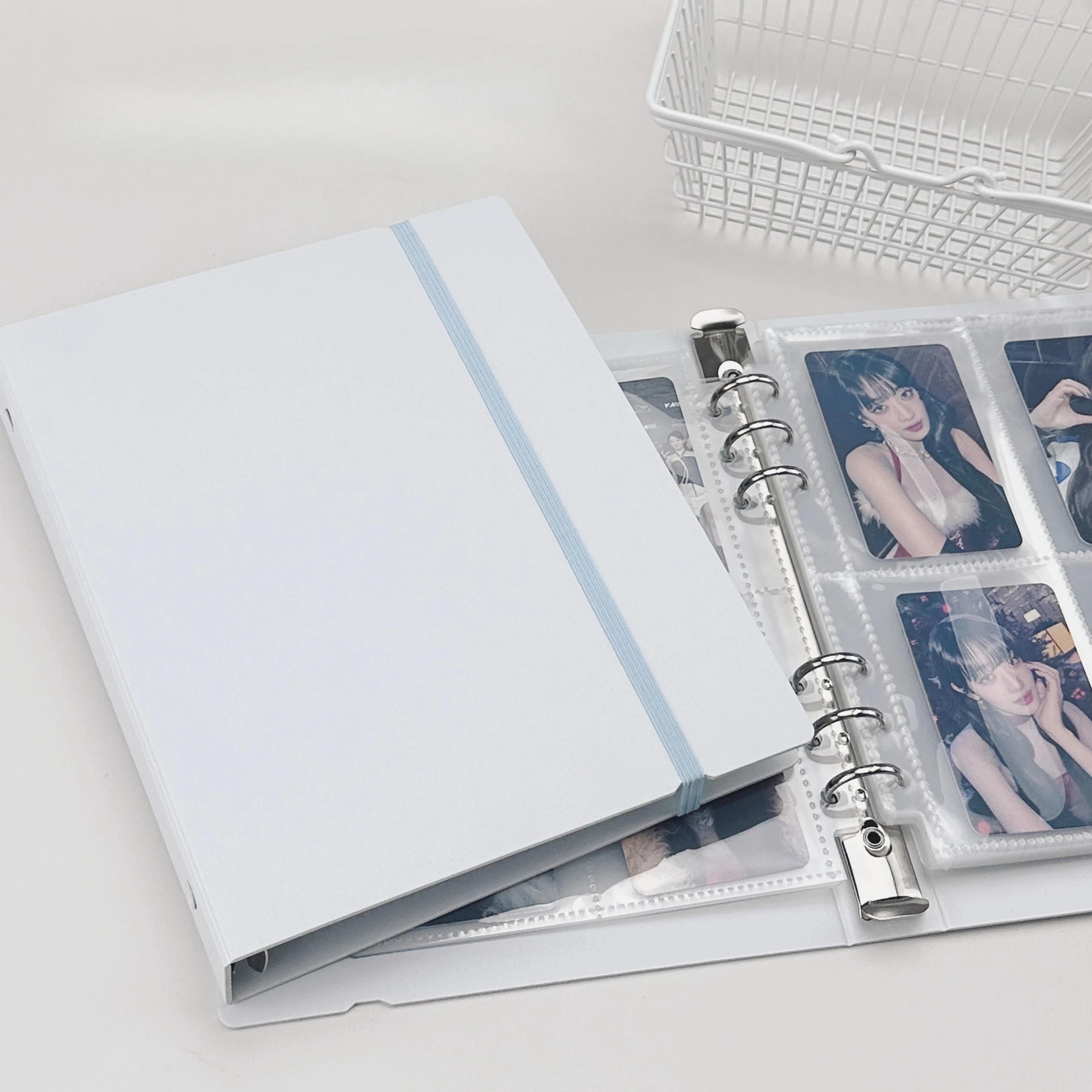 white blue binder, photo cards collect book, diary agenda planner cover, album stationery for organizing memories