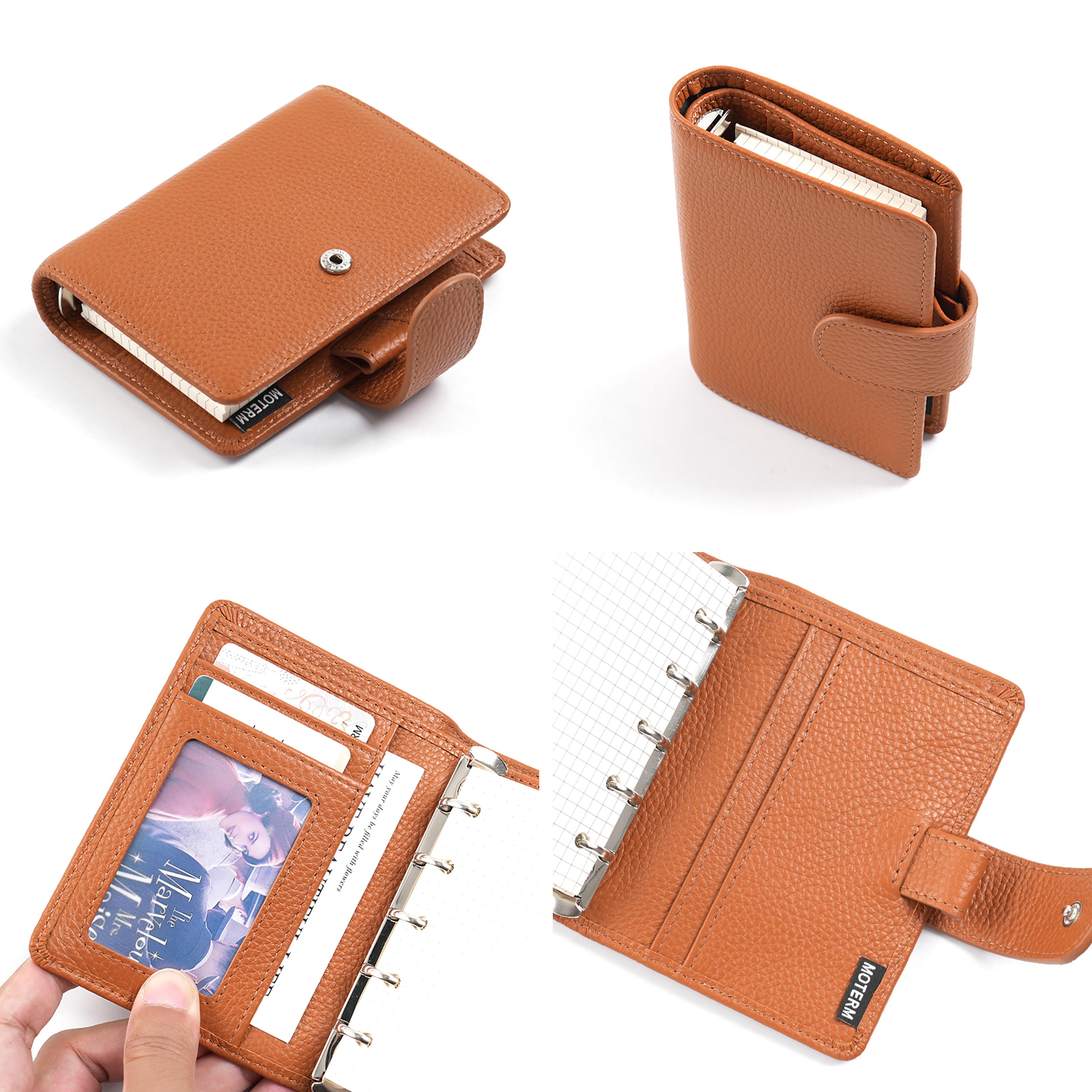 regular rings planner, pebbled grain cowhide mini notebook, rings organiser journey diary