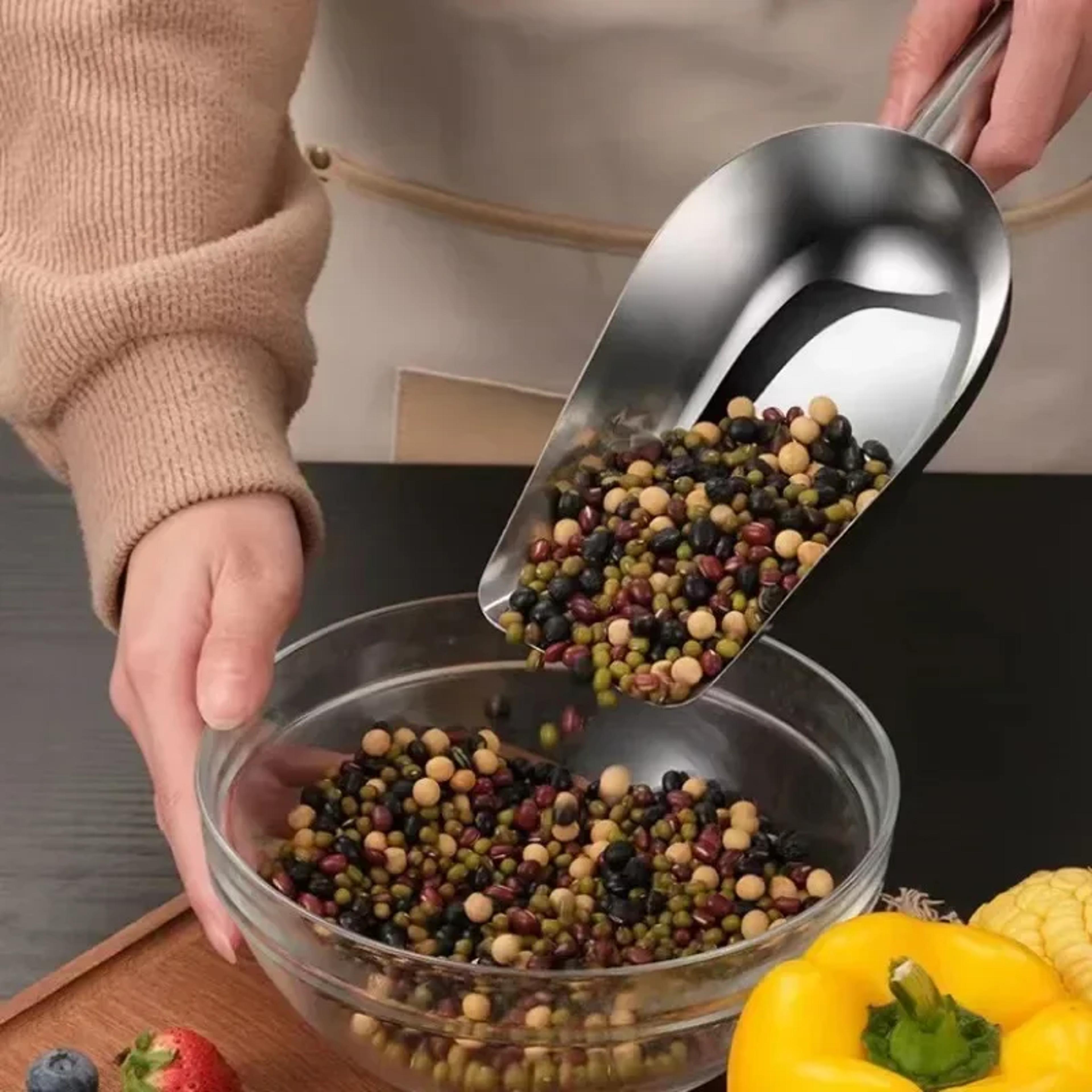 multi functional stainless steel ice scoop, coffee beans and flour measuring tool, durable kitchen scoop for precision