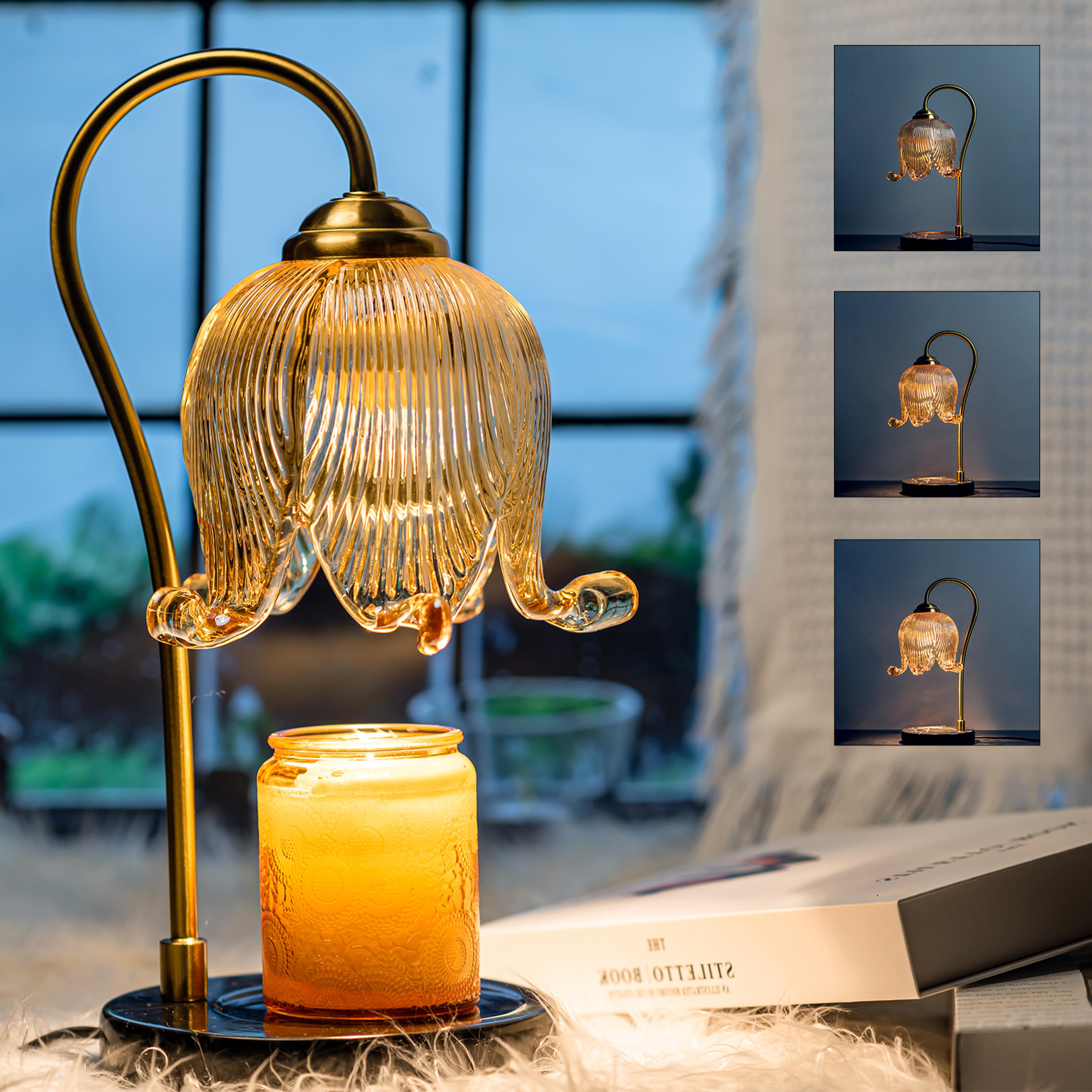 tulip flower warm candle lamp, french retro bedroom bedside lamp, fragrance-free table lamp for cozy atmosphere