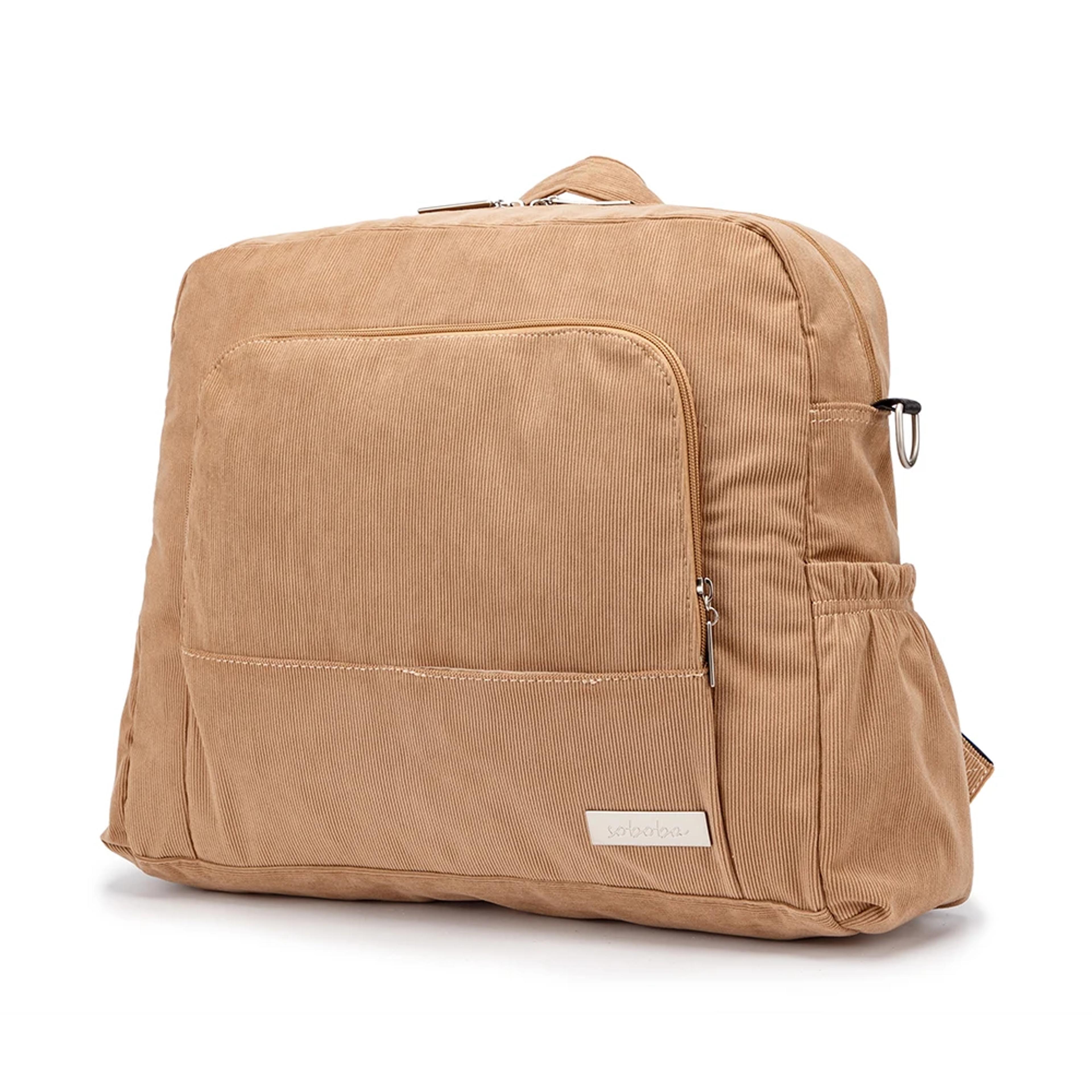 large capacity diaper backpack for mom, soft corduroy fabric, convenient design, durable and stylish maternity bag
