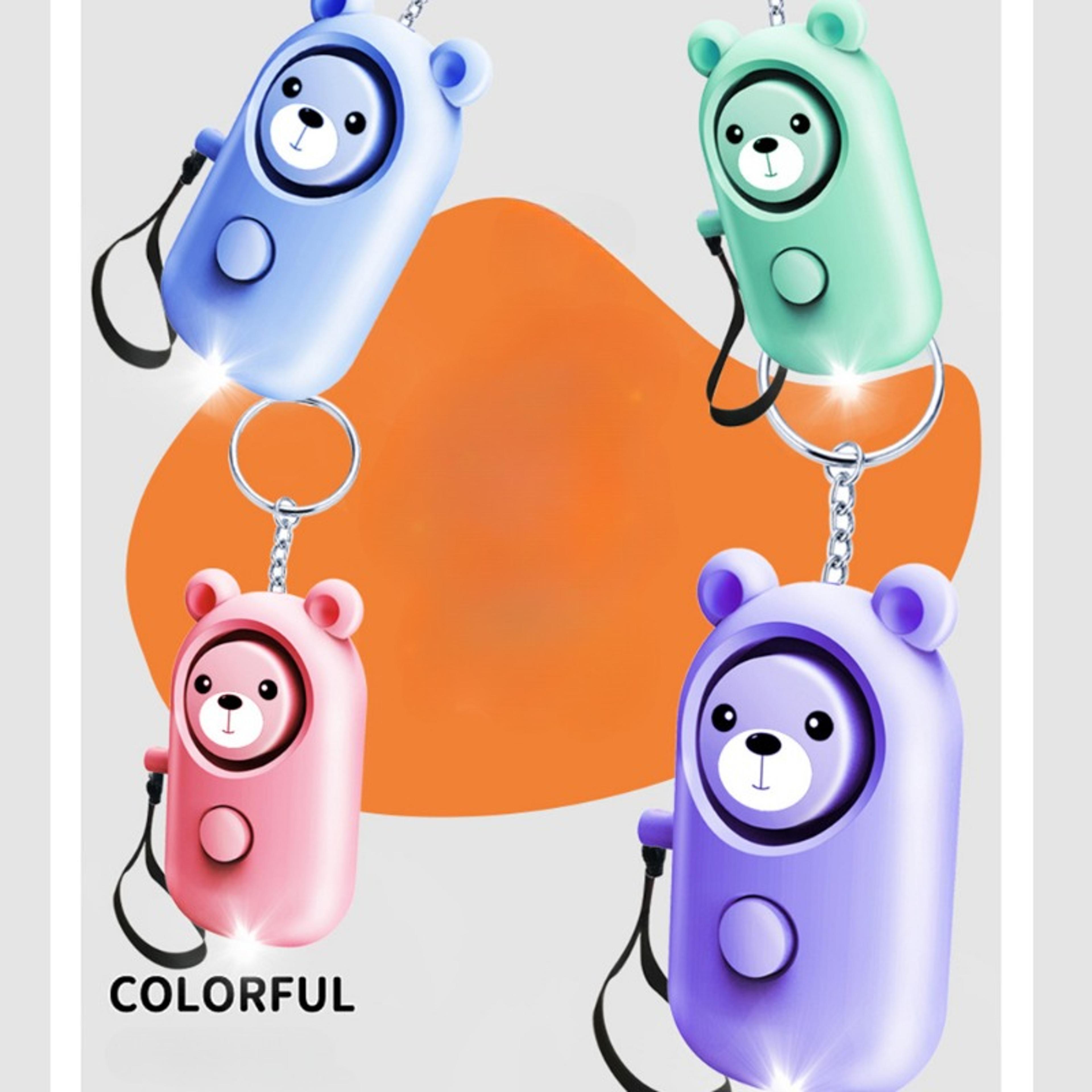 bear style emergency alarms, security alarm keychain, protective devices personal siren ring with led light