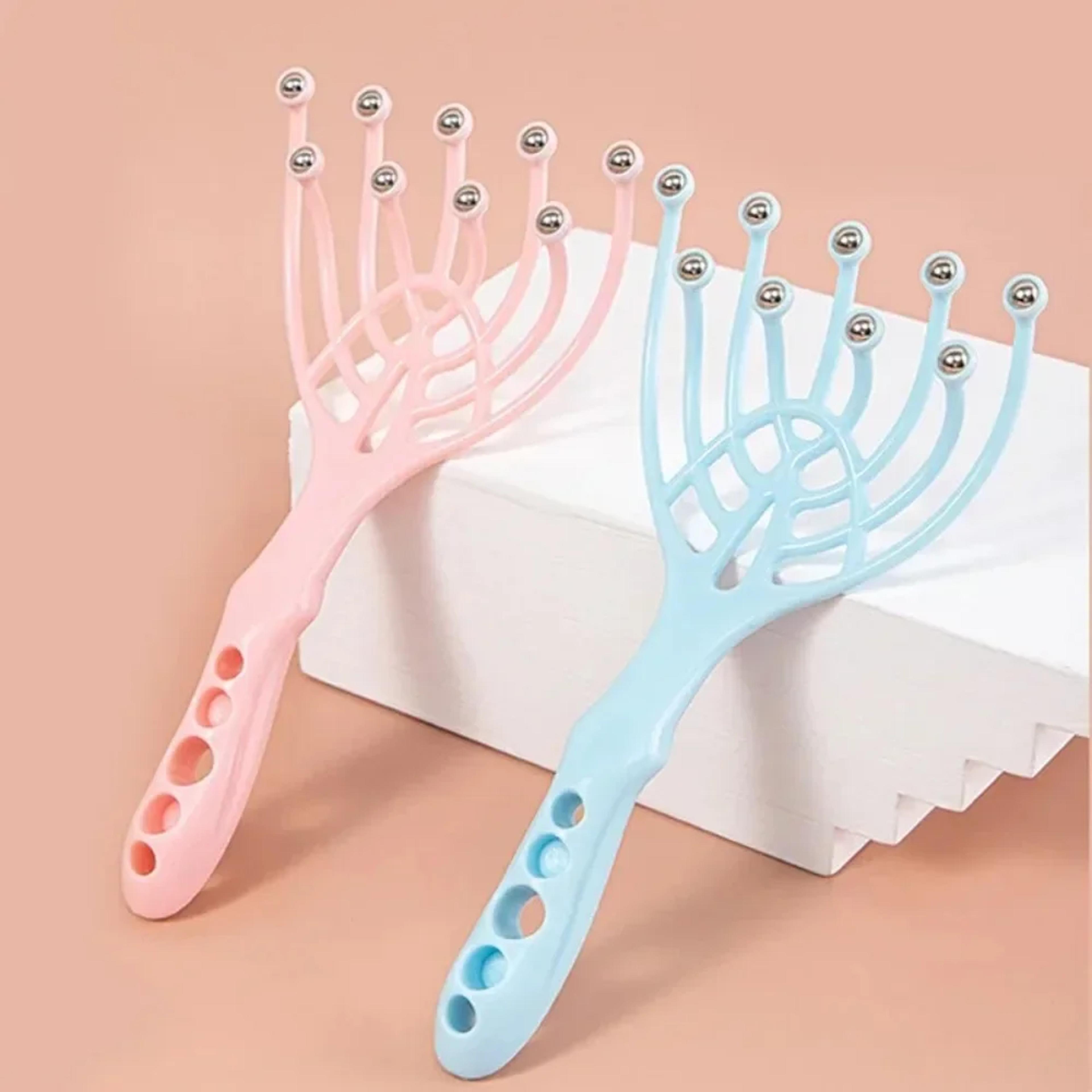 head massager for scalp, neck comb roller, five finger, handheld relax spa hair care, steel ball stress relief tool