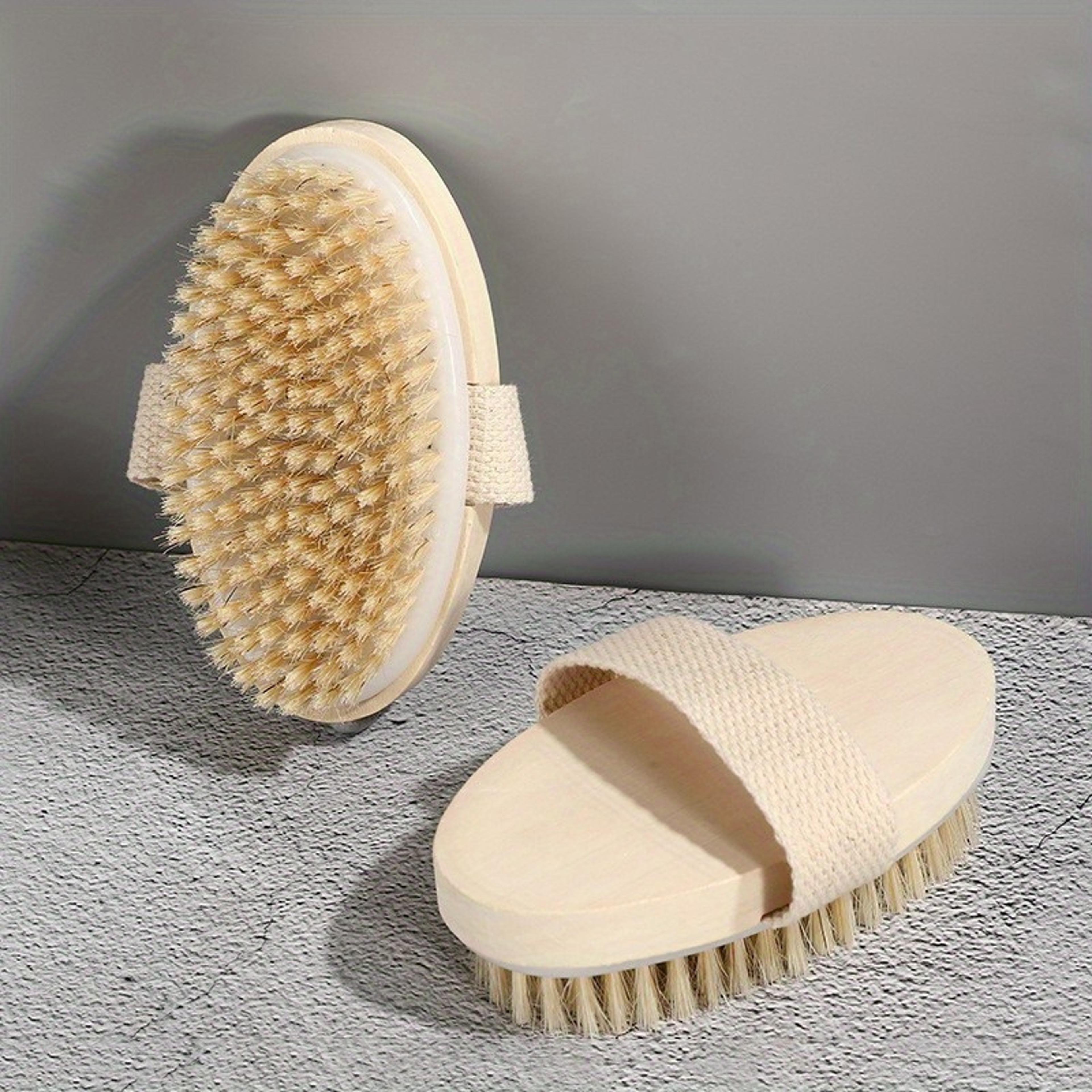 natural wooden bristle body brush - soft wet dry massager for exfoliation and deep cleansing massage, bath brush