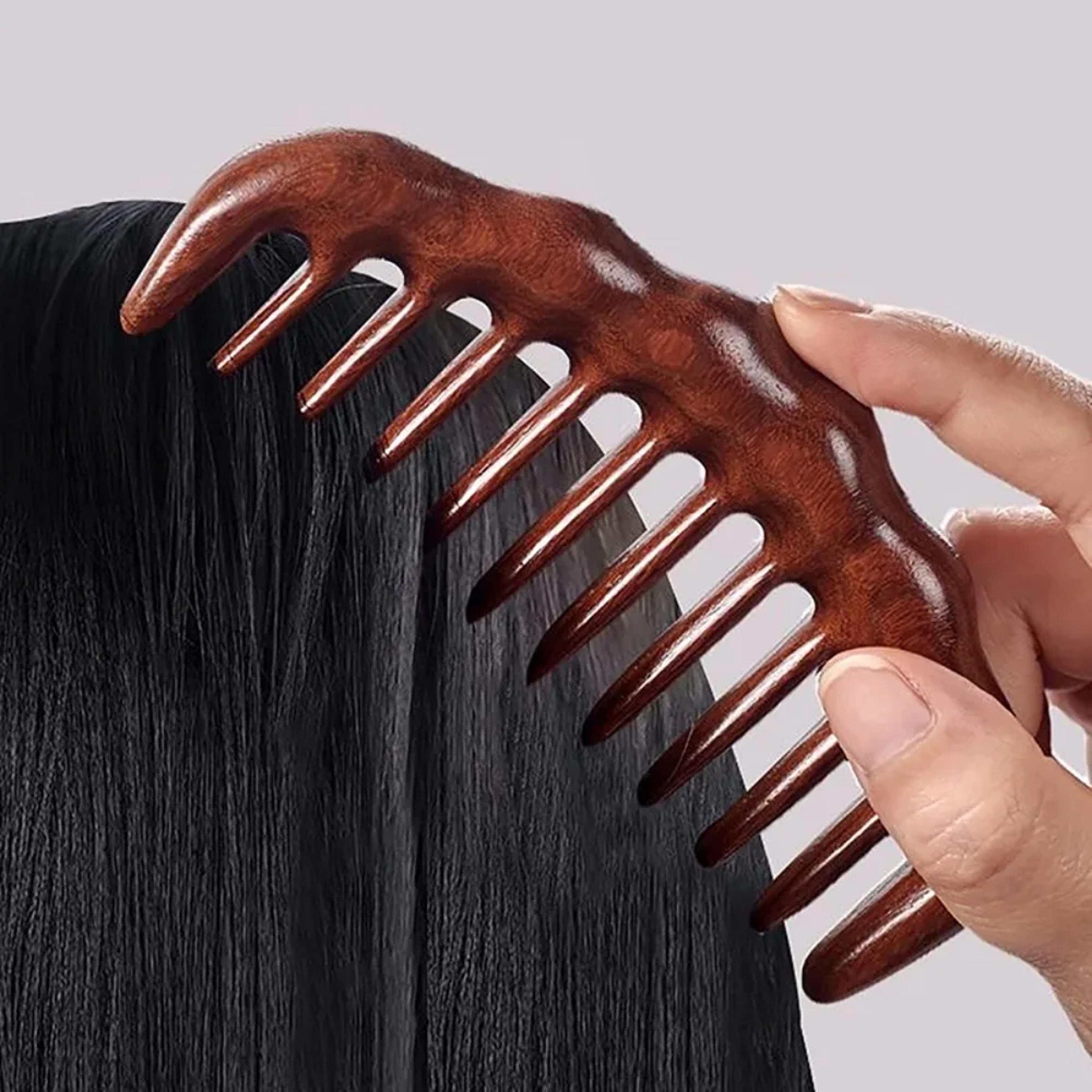 natural sandalwood comb, wide tooth anti-static scalp massager, wooden detangle comb for women/men, hair care gift
