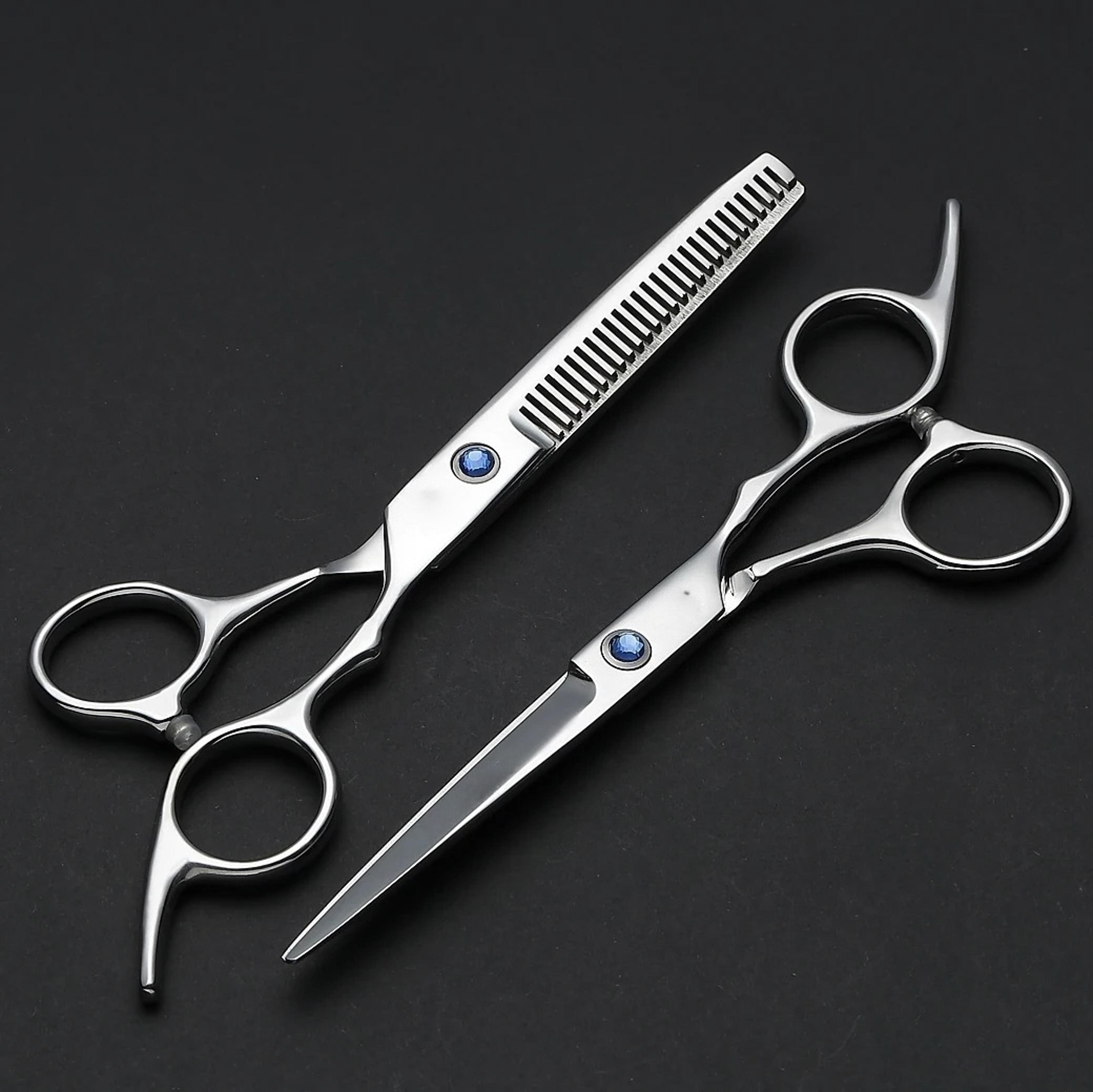 professional barber hair cutting scissors thinning shears kit, stainless steel texturing salon razor edge scissor
