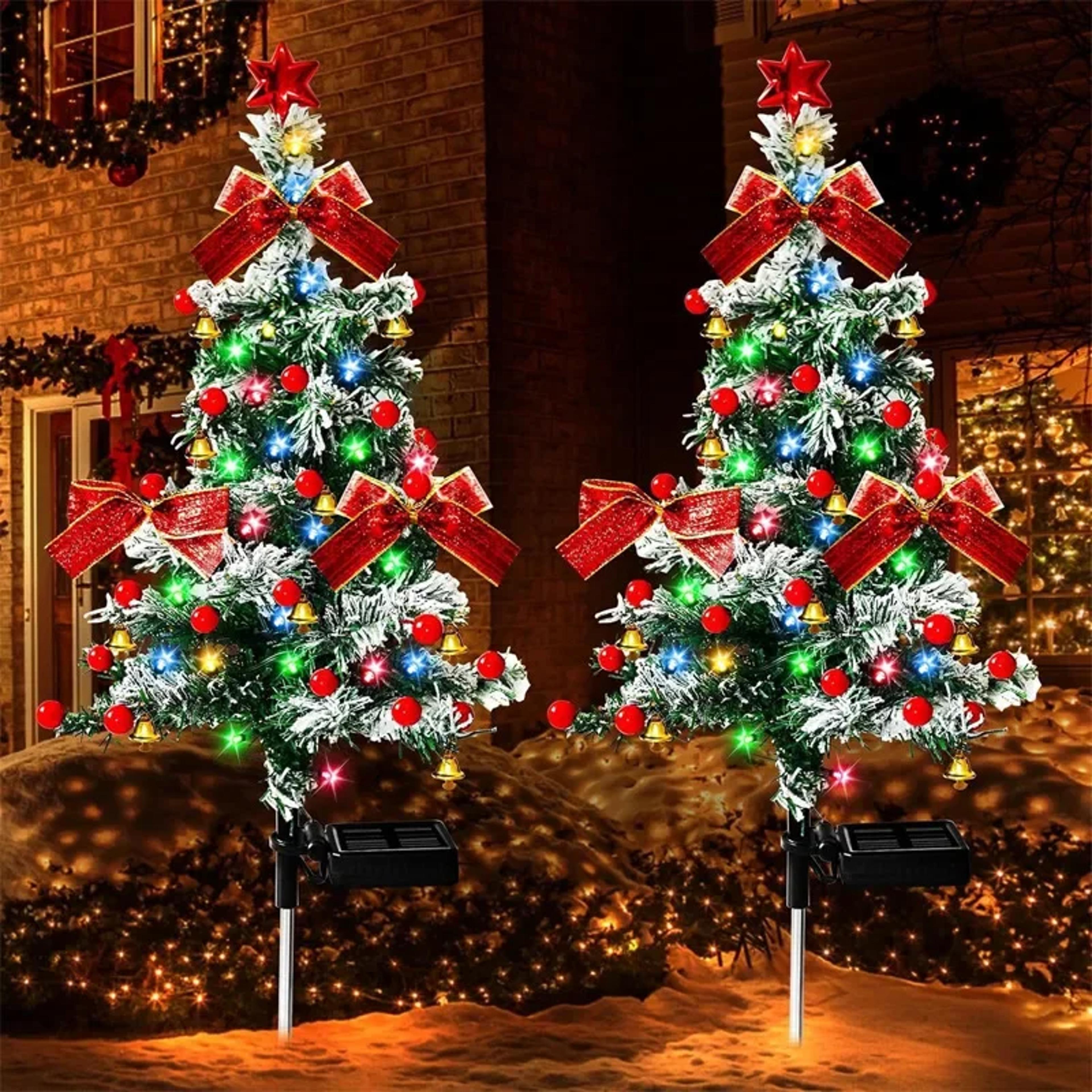 solar powered cedar christmas tree light, waterproof outdoor light for garden, lawn, christmas festival party decor