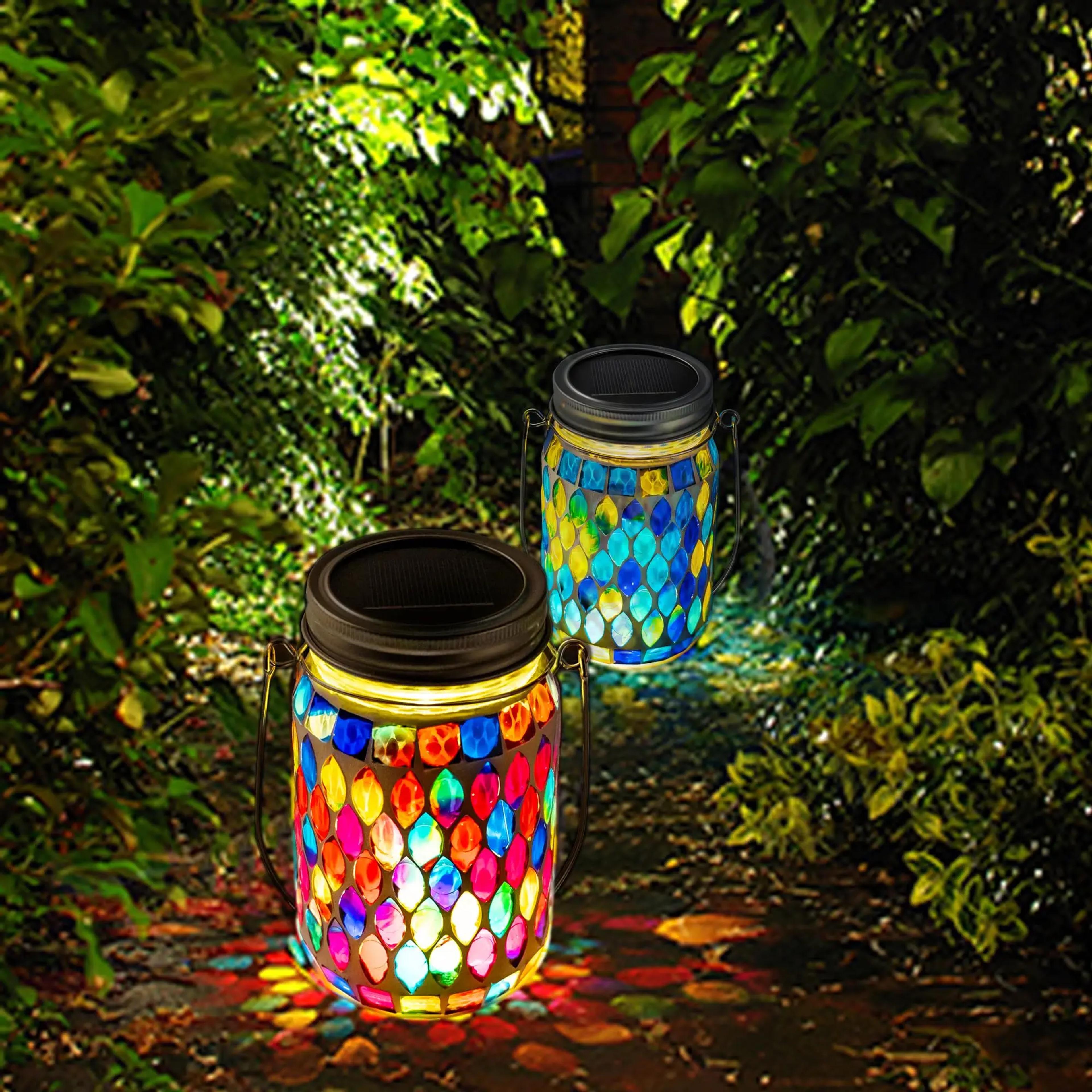 solar powered mosaic hanging light, waterproof glass table lamp, outdoor garden patio party, indoor outdoor yard