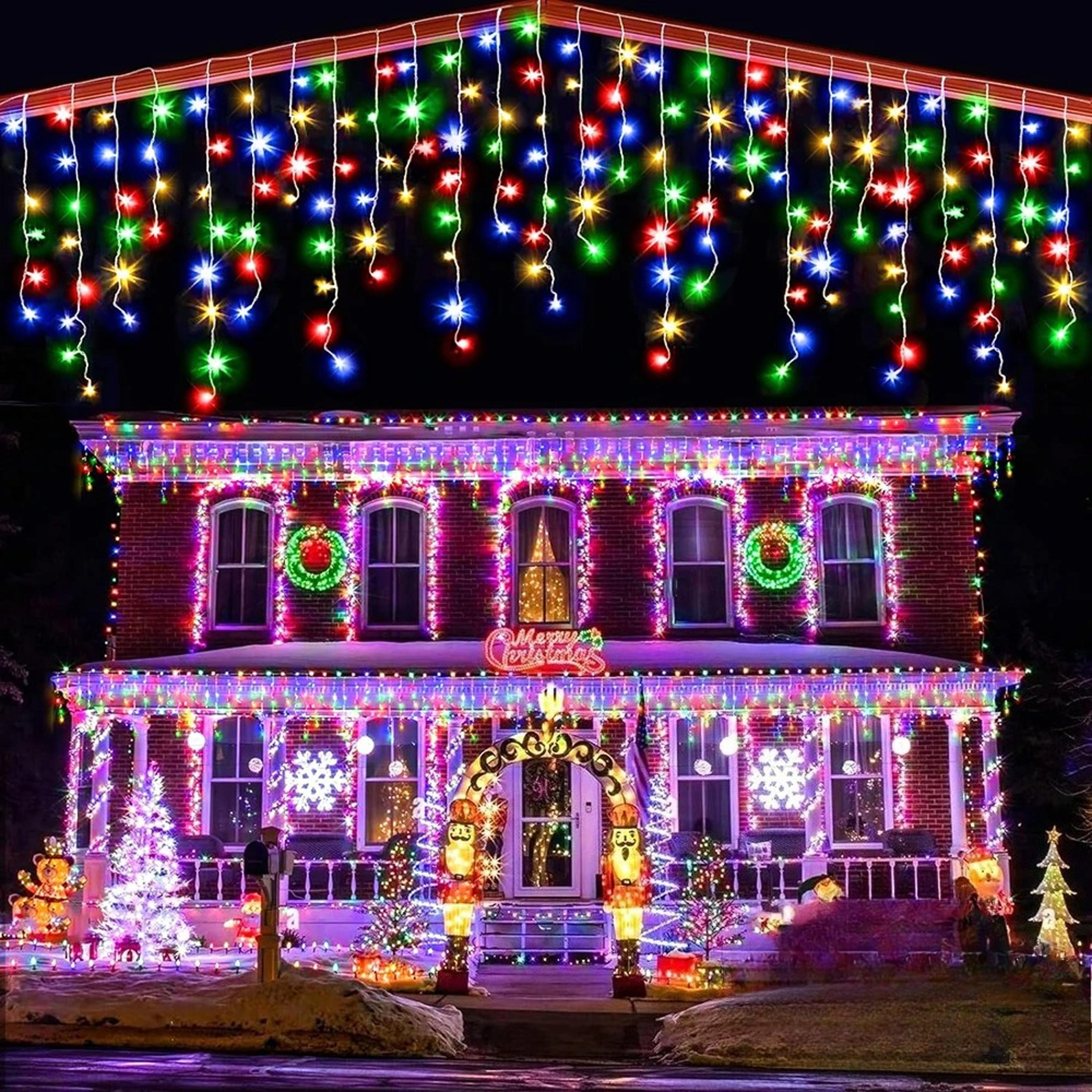 solar curtain icicle light, outdoor eaves decor string lights, garden party yard christmas decoration, holiday garlands