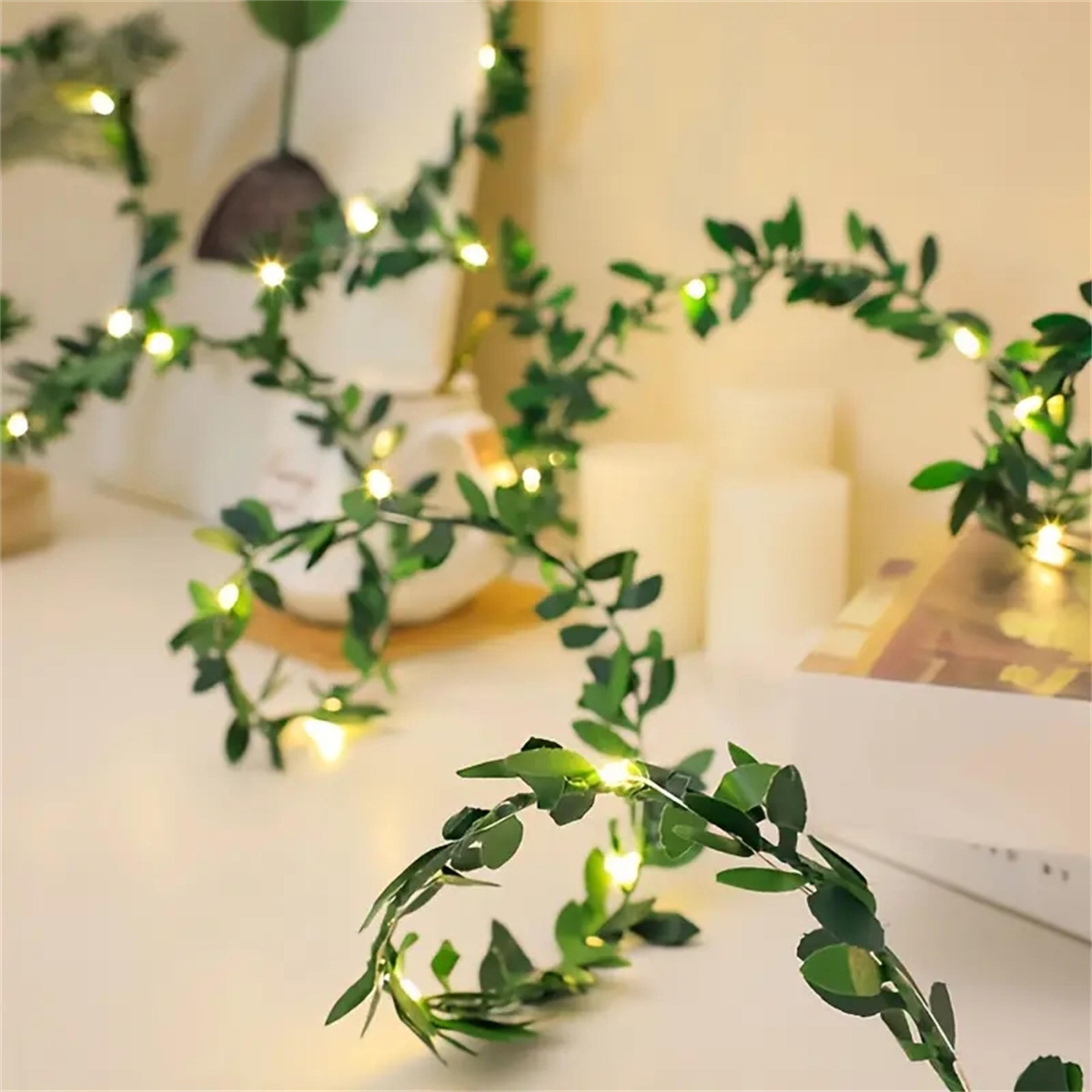 green leaf wreath light string, artificial flower with fairy lights for party, wedding, holiday, and courtyard