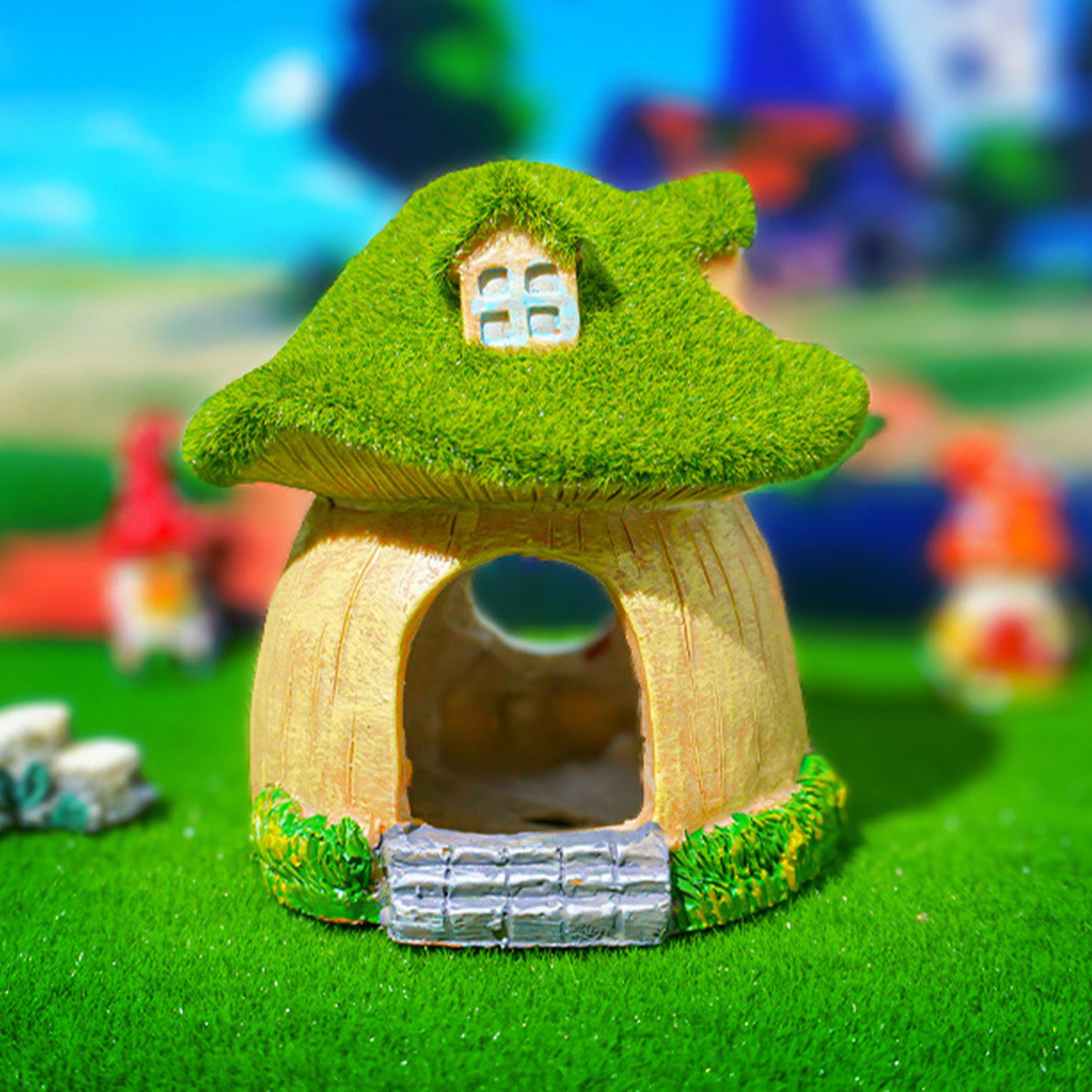 creative house ornament for aquarium, fish shrimp shelter, moss house, landscape mushroom decoration, desk decor