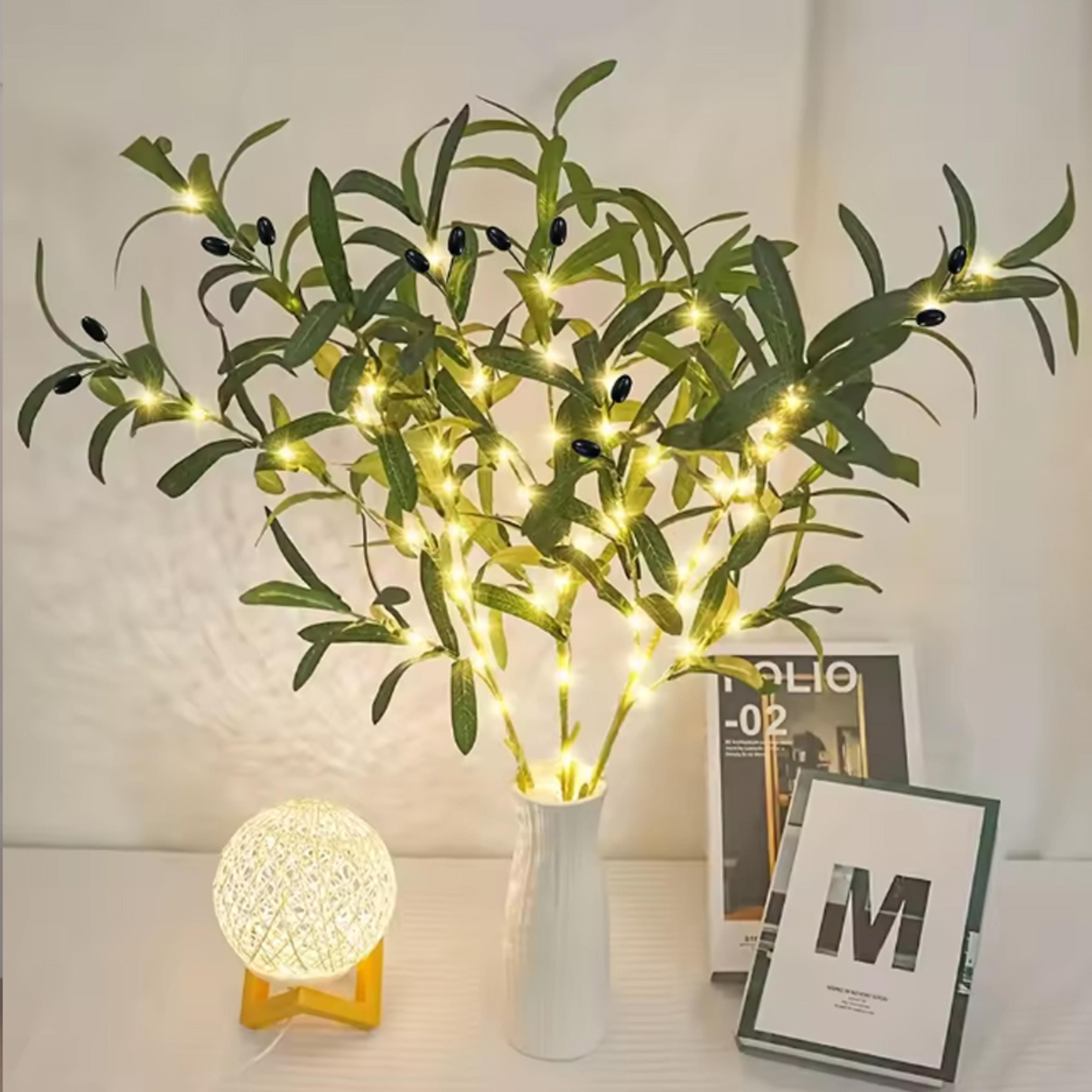 olive branches night light for vases, battery powered olive leaf light string for room, wedding decoration