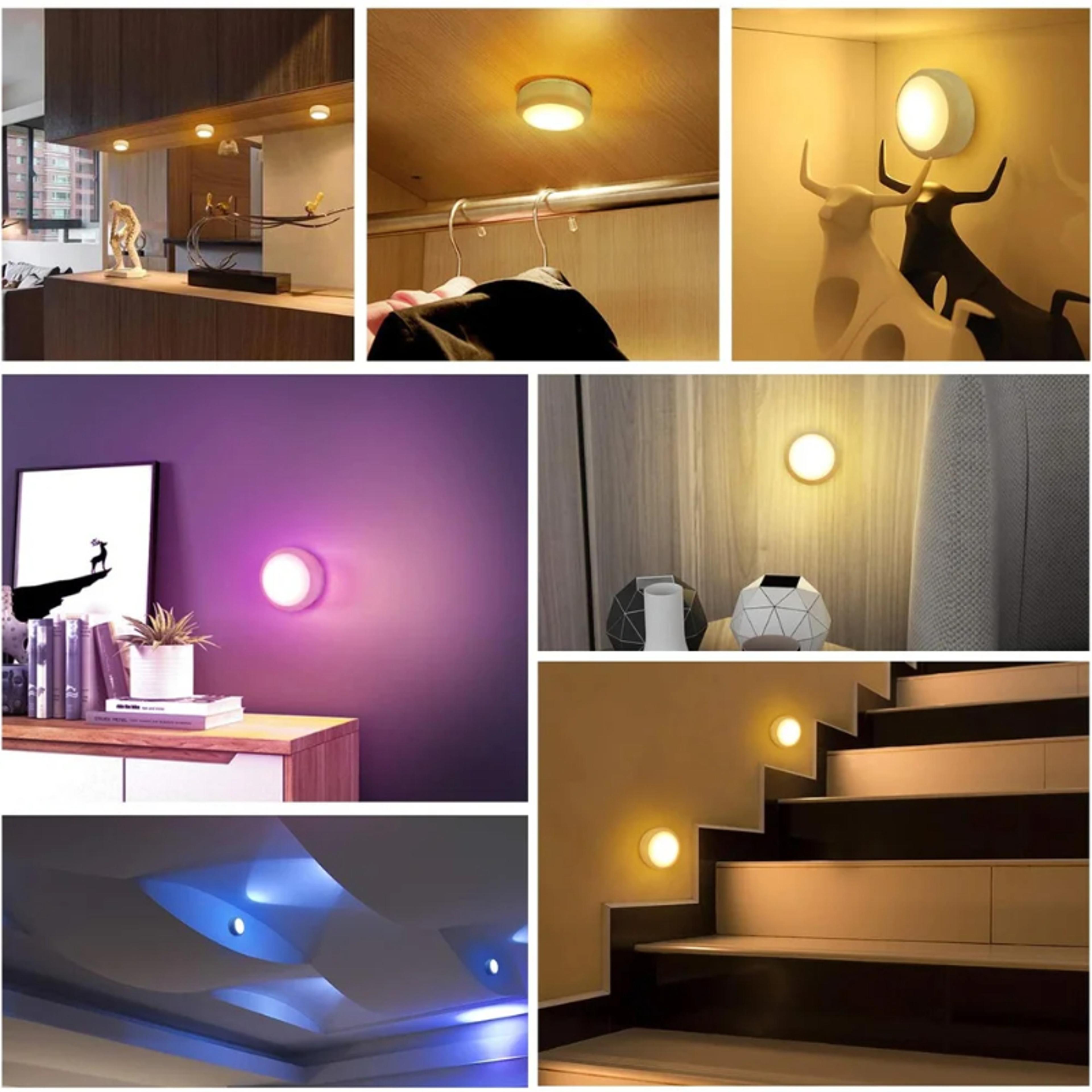led puck night lights, remote control dimmable under cabinet light, battery operated wireless push lamp for kitchen