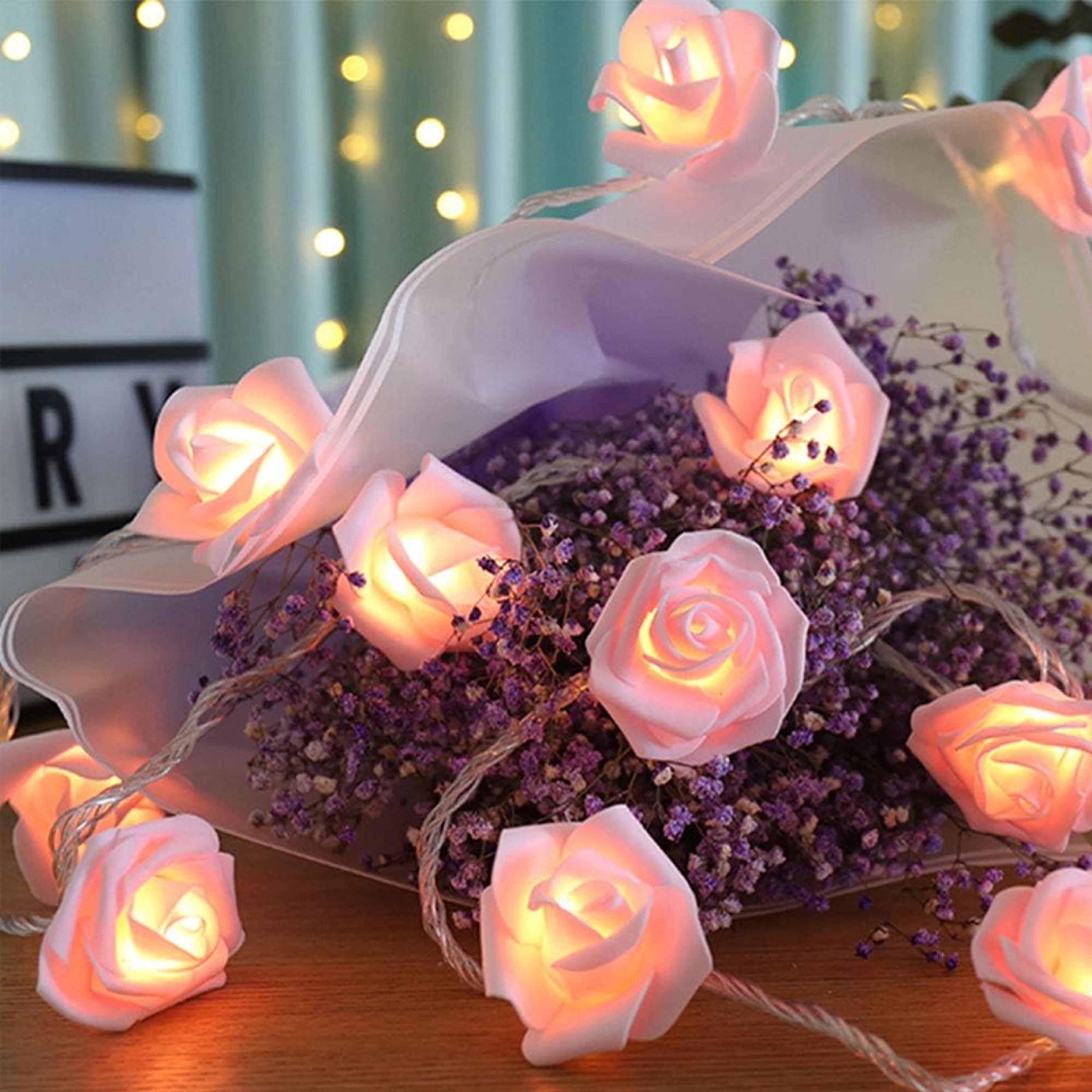 rose flower string lights, battery-powered lights for bedroom, living room, valentine's day romantic atmosphere