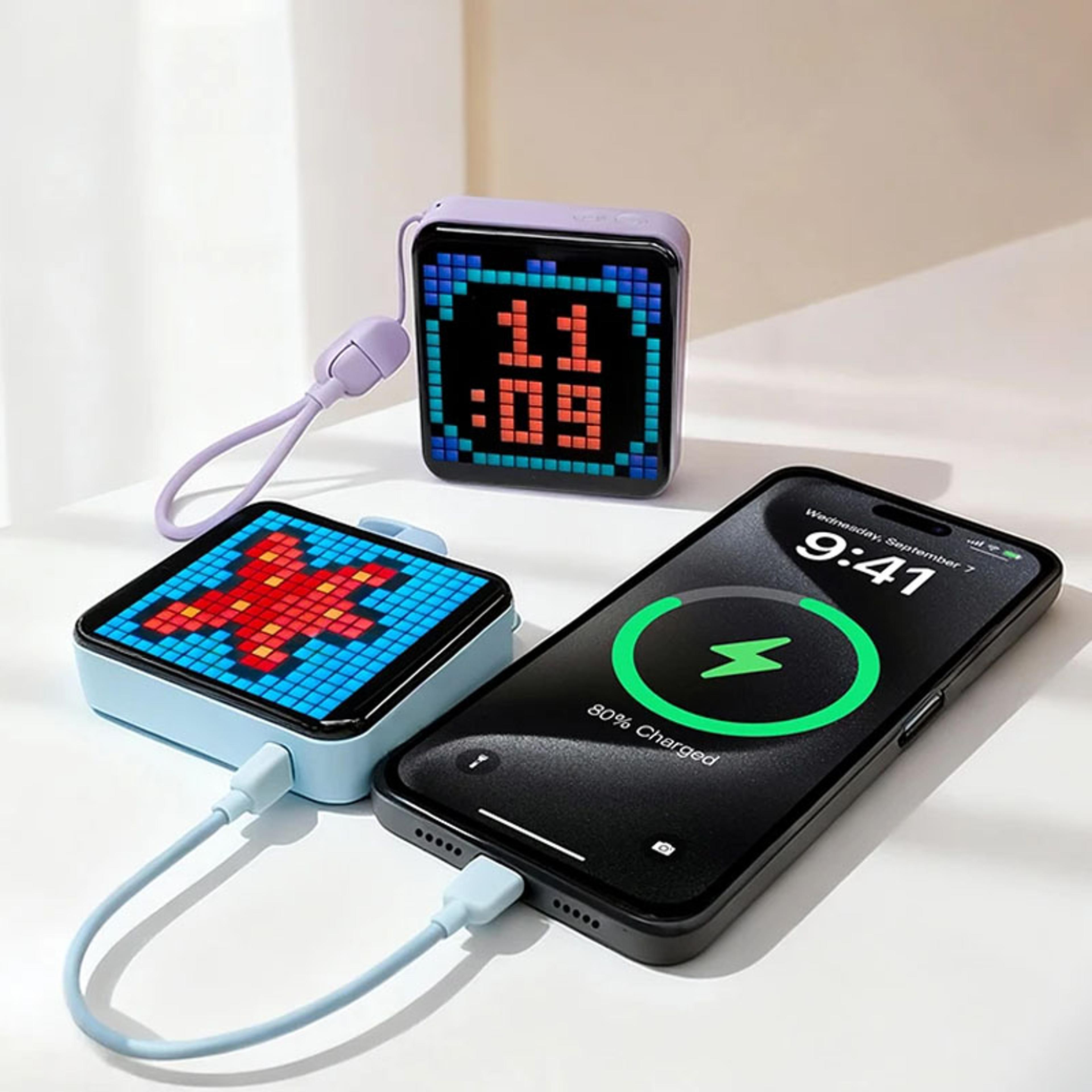 custom diy pixel pattern portable charger, led pixel screen mini power bank, led night light, creative gift usb powered