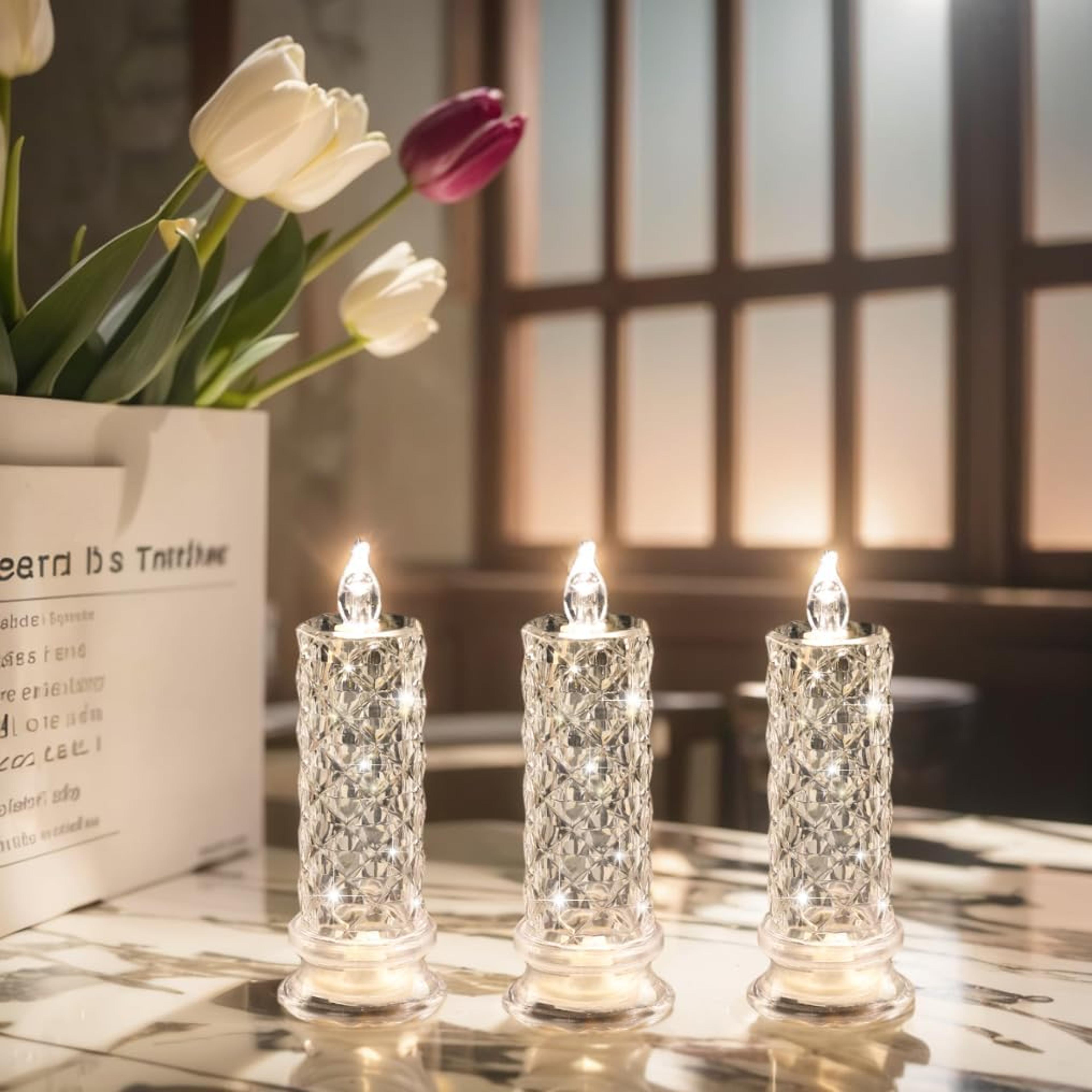 transparent crystal flame-less candles, led light battery powered for wedding party, birthday, xmas halloween table room