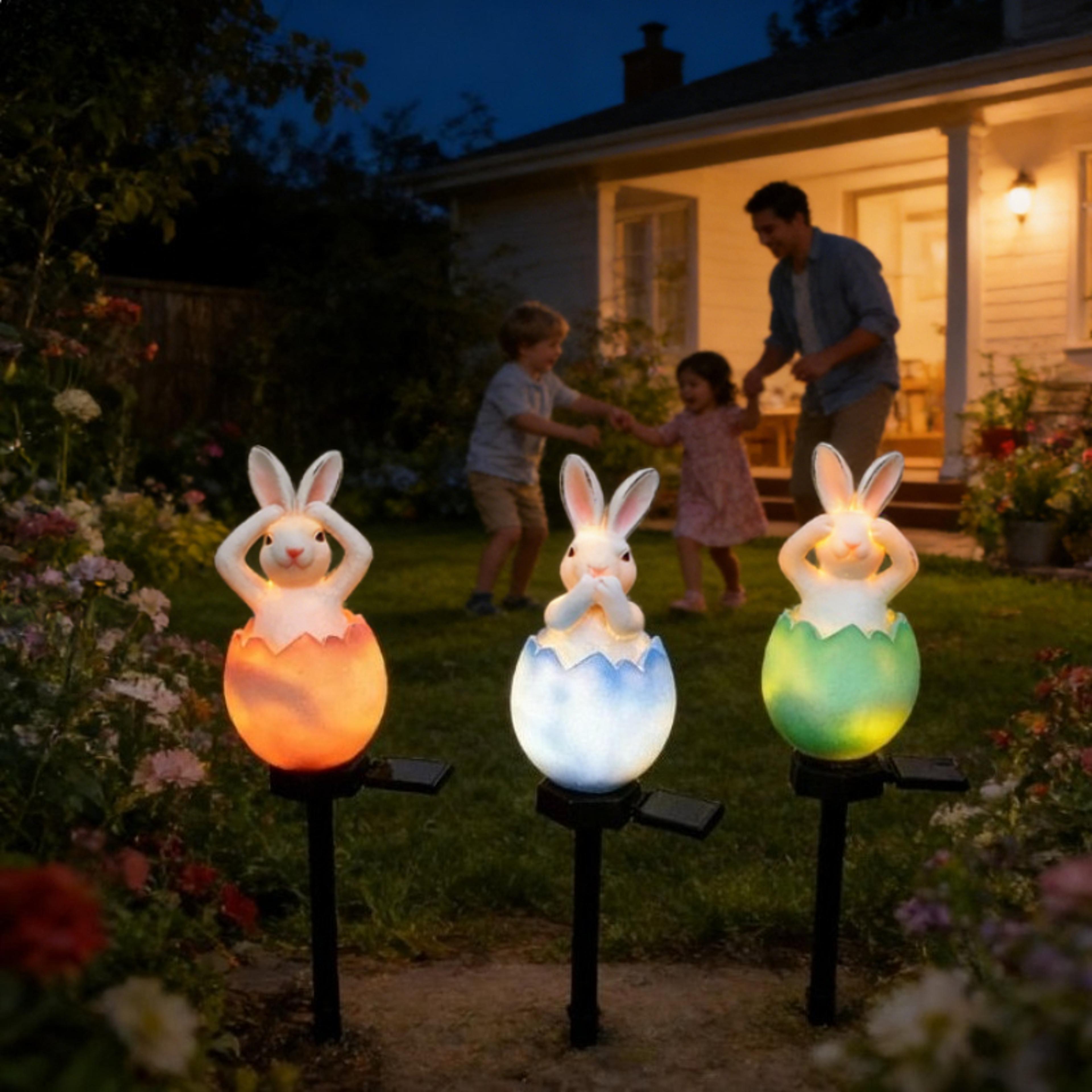 solar powered waterproof outdoor lawn lamp, cute rabbit garden ground light, pathway patio decor lighting for lawn