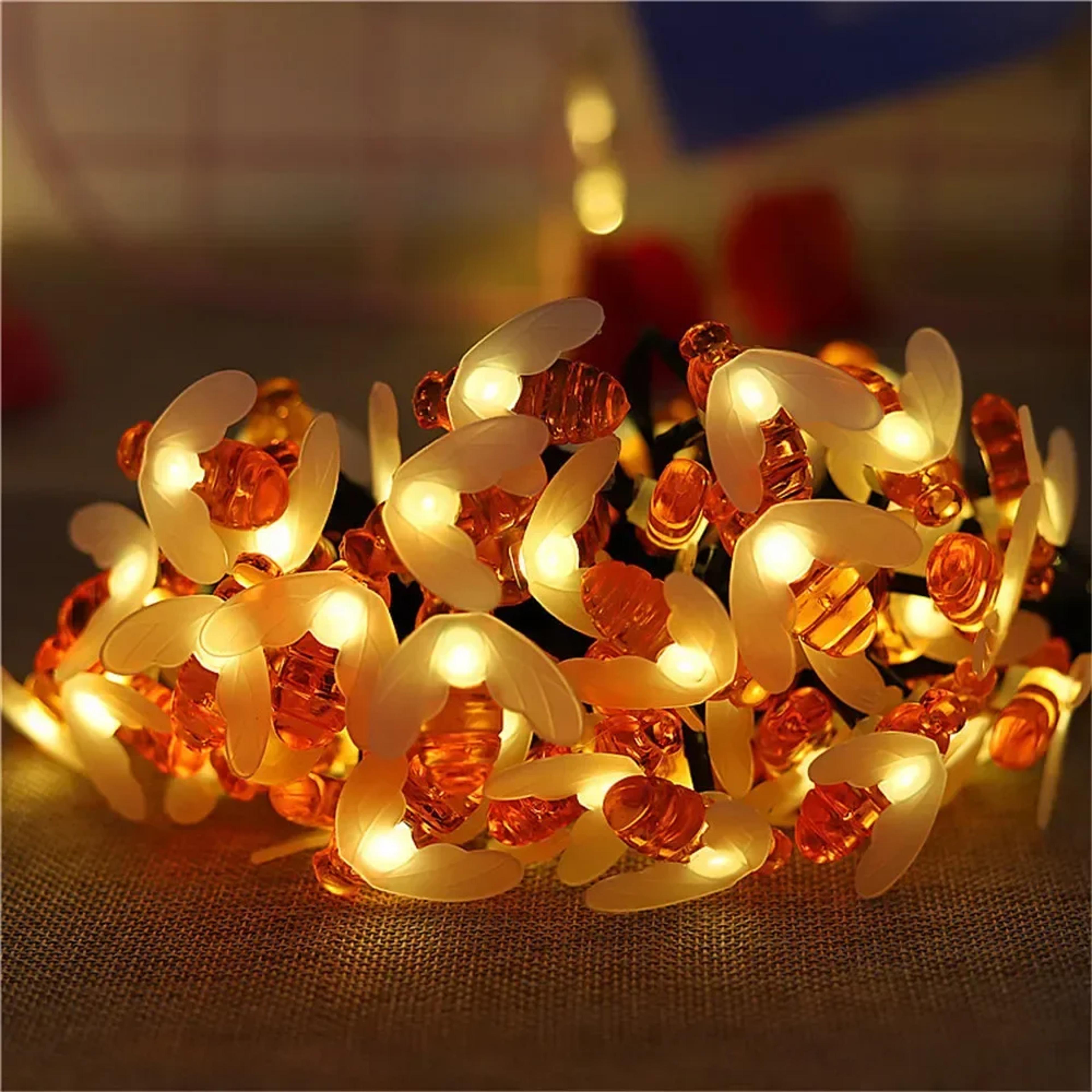solar powered honey bee led string fairy lights, waterproof outdoor garden lawn courtyard landscape decor