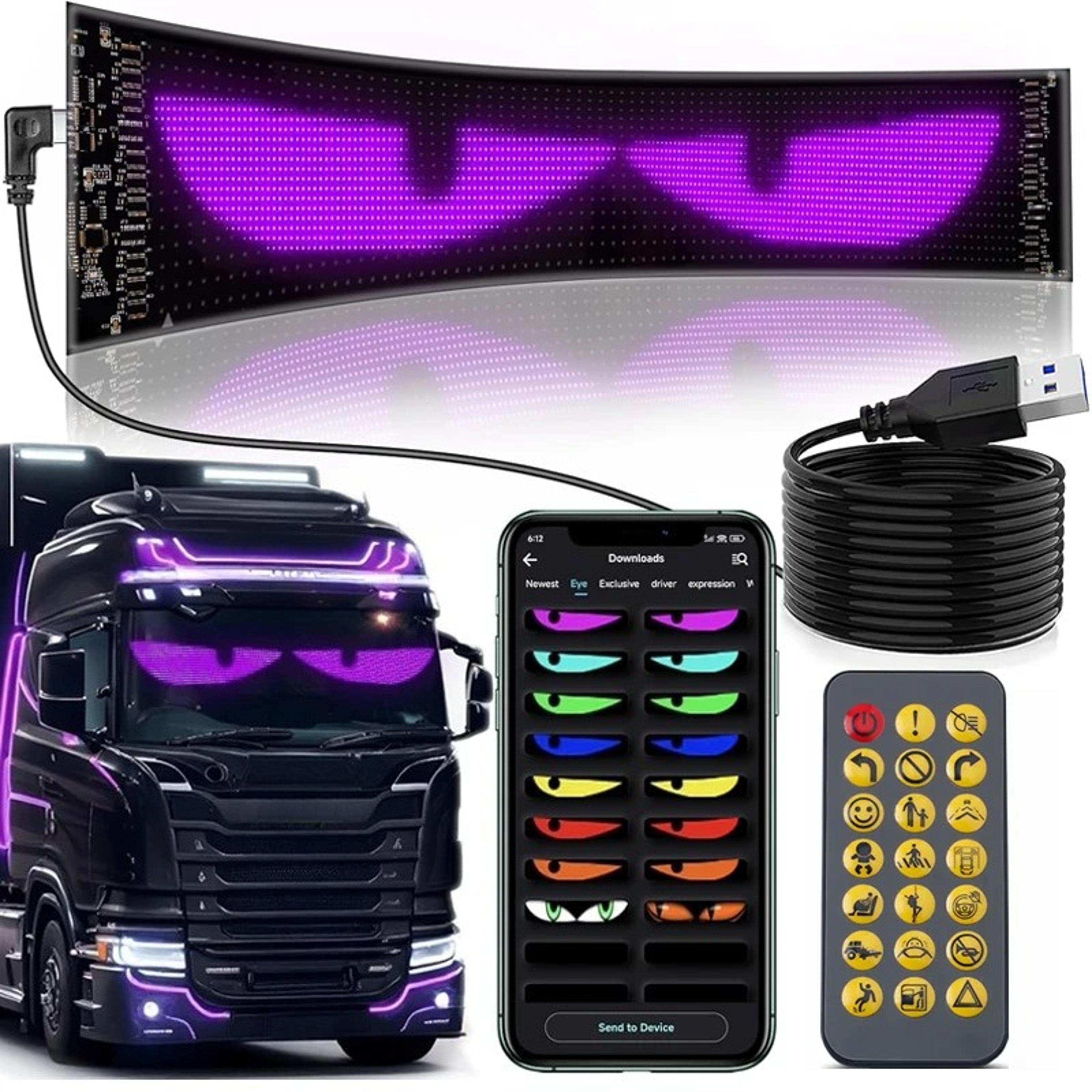multi functional bright devil eyes led light for car windshield, flexible programmable scrolling led display