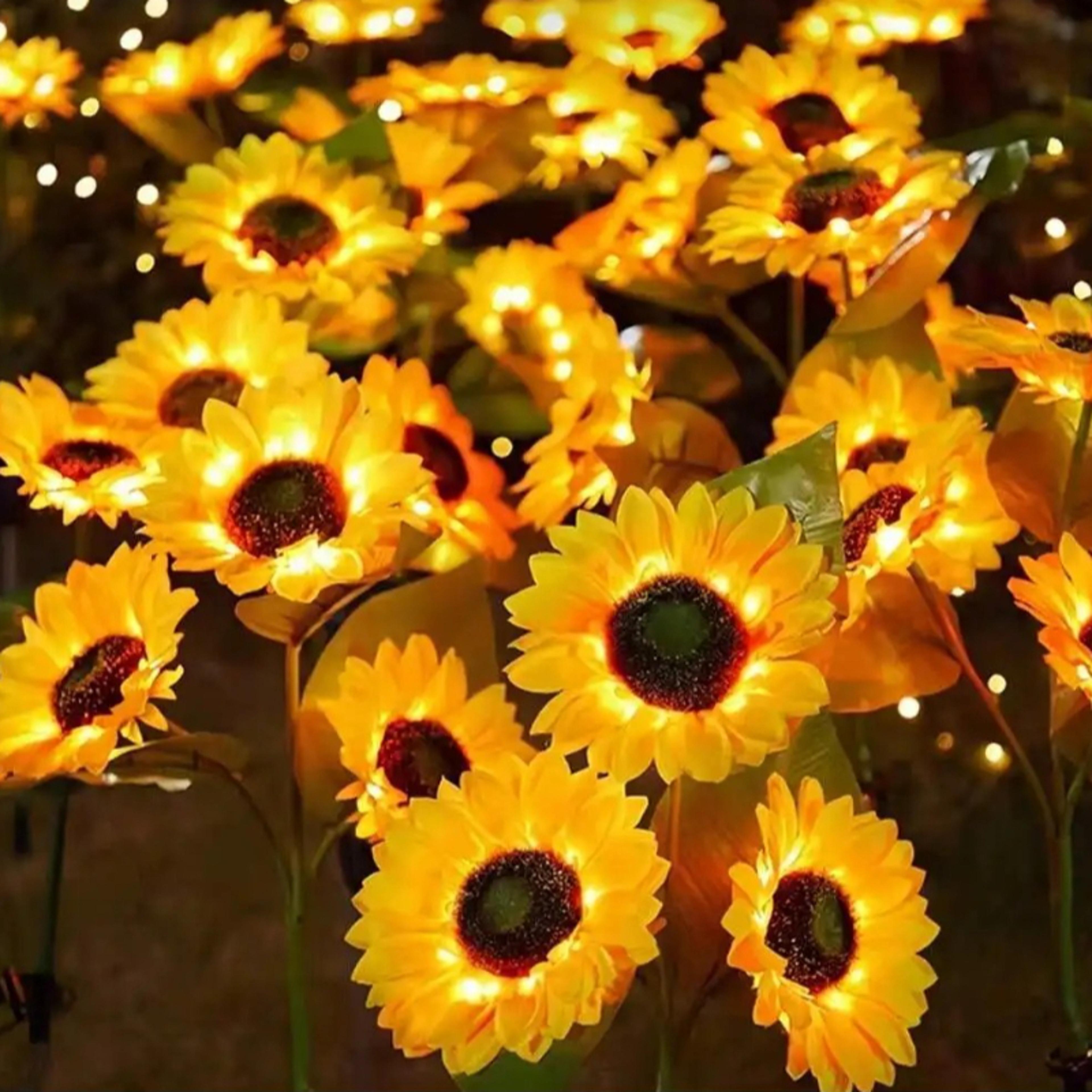 solar sun flower lights garden stake, outdoor led landscape lights, waterproof decorative patio lights for garden